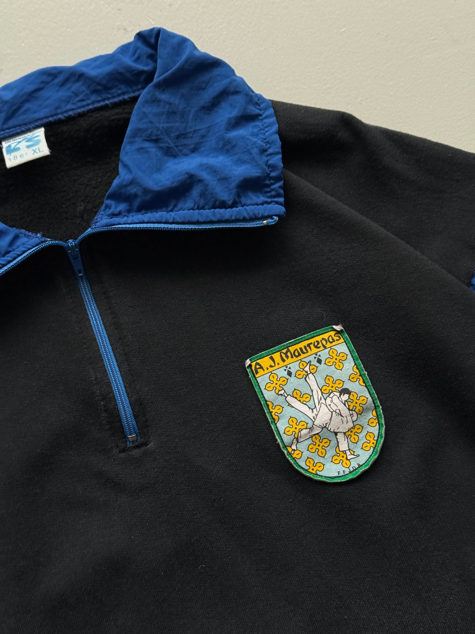 Black Judo Gym 80's Vintage Track Suit Quarter Zip Jacket -  Medium Oversized