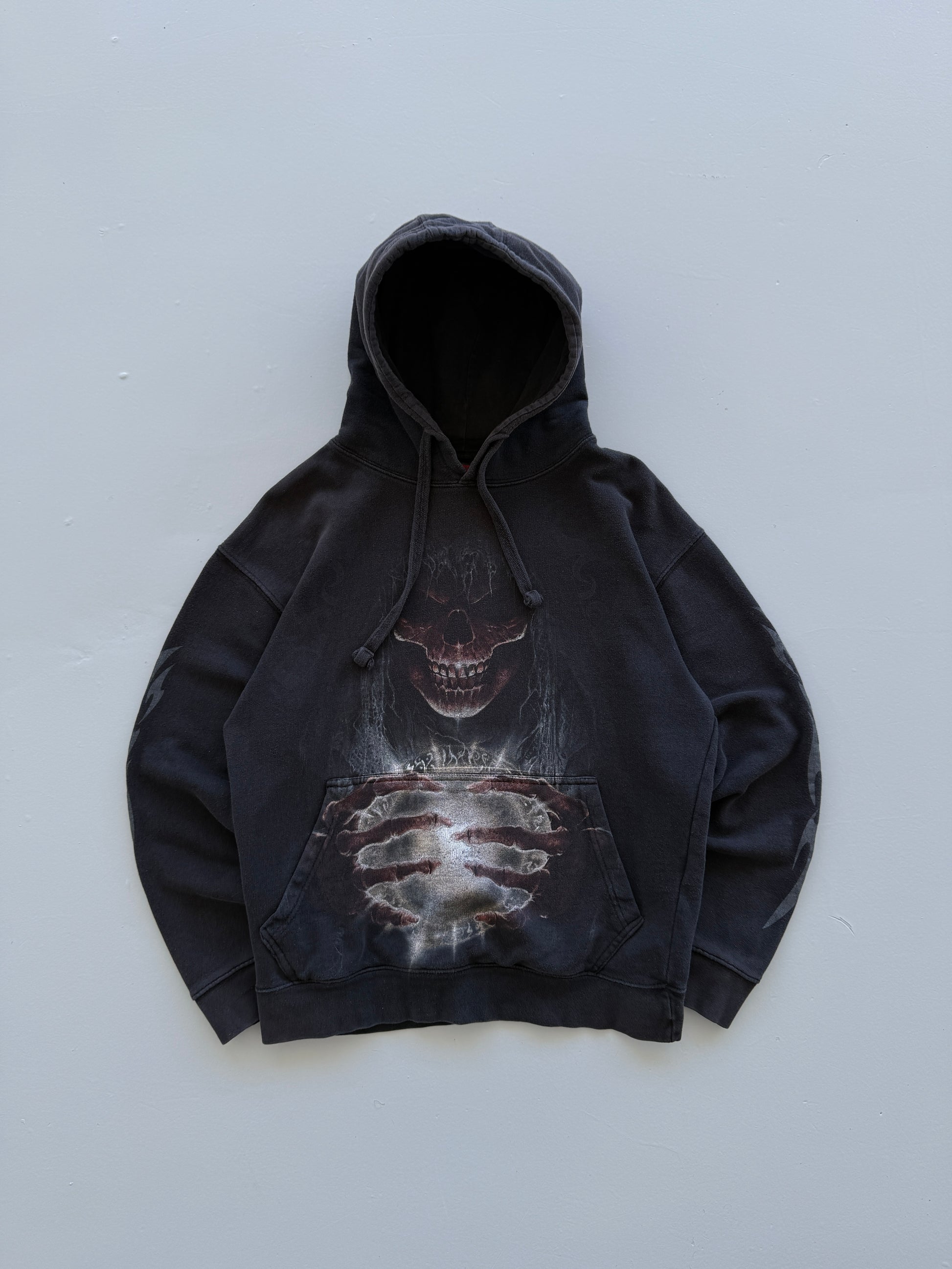 Black Spiral 00's Vintage Y2K Gothic Grim Reaper Graphic Hoodie - Small