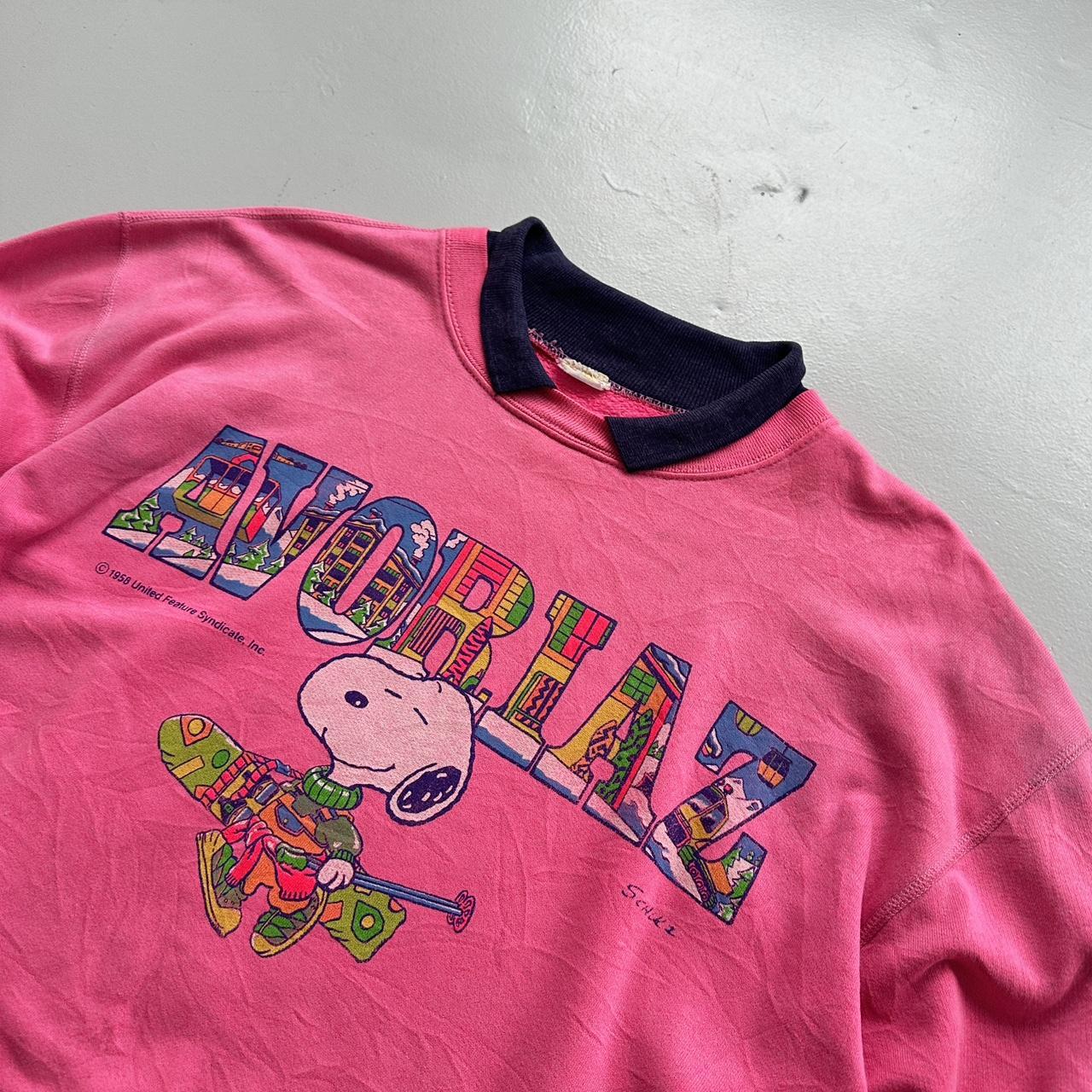 Pink Snoopy Peanuts Avoriaz Ski Vintage Graphic Sweatshirt - XL