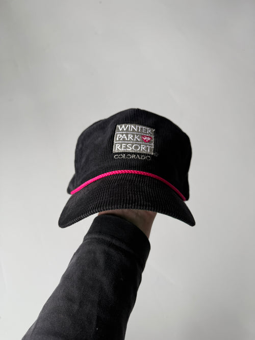 Black Winter Park Resort Colorado Vintage Corduroy SnapBack Trucker Cap