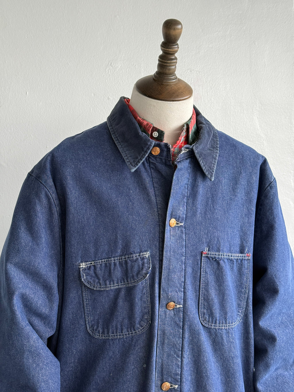 Blue Flannel Lined Denim 70's Vintage Chore Jacket - 2XL