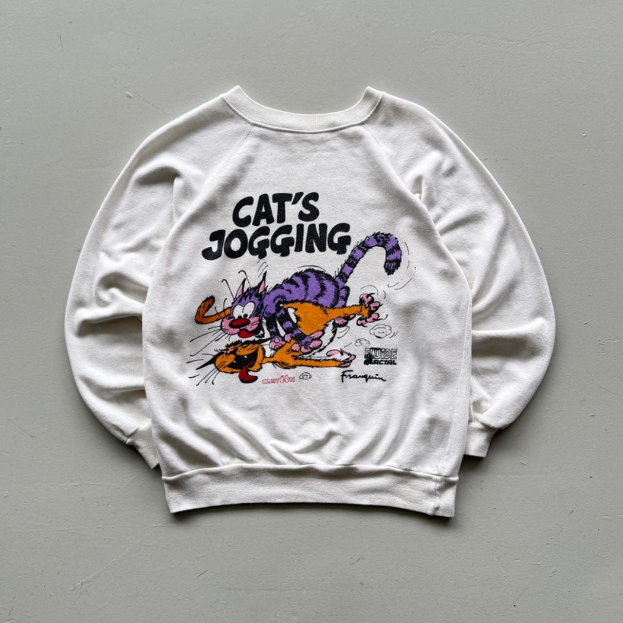 White Cats Jogging 90’s Vintage Cartoon Sweatshirt - Small