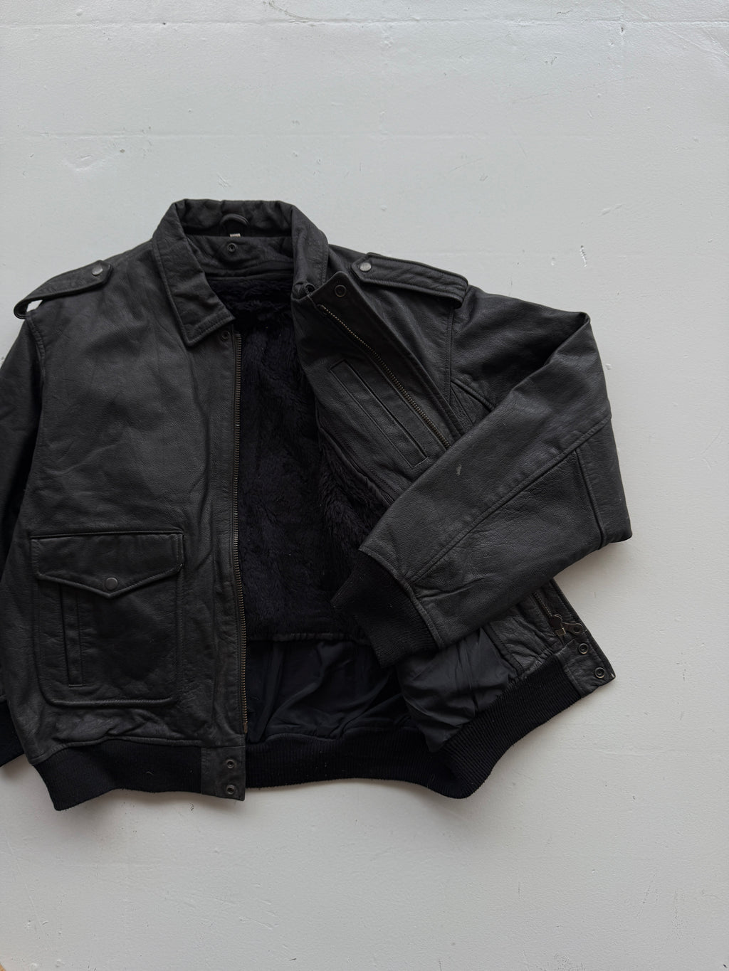 Black A2 Leather Vintage Lined Aviation Bomber Jacket 005 - XL