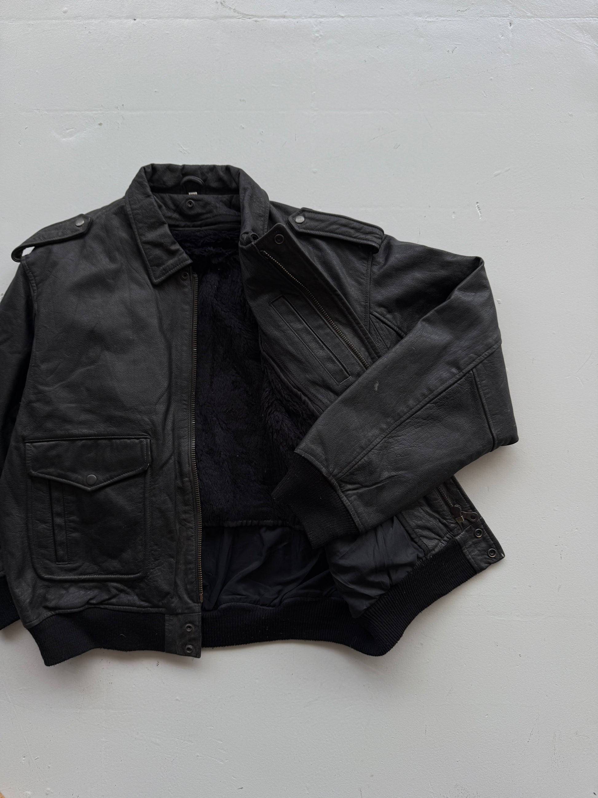 Black A2 Leather Vintage Lined Aviation Bomber Jacket 005 - XL