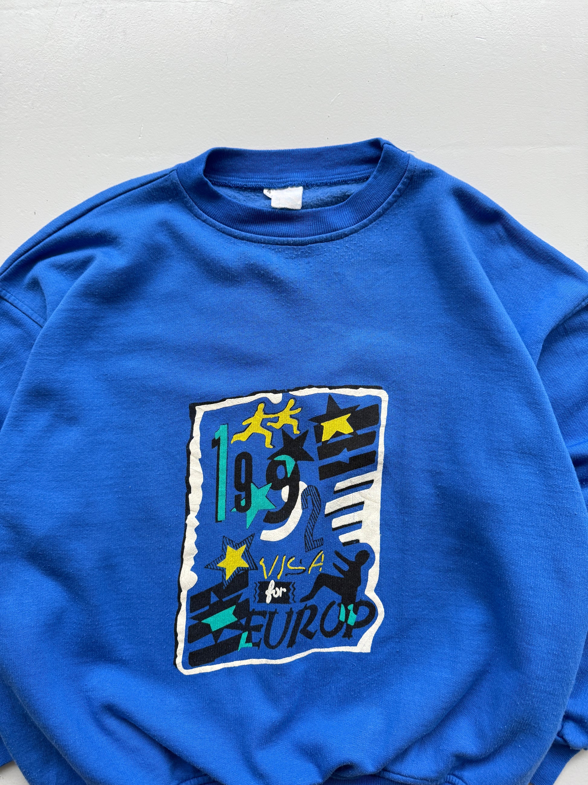 Blue 1992 Europe 90's Vintage Graphic Sweatshirt Jumper - Medium