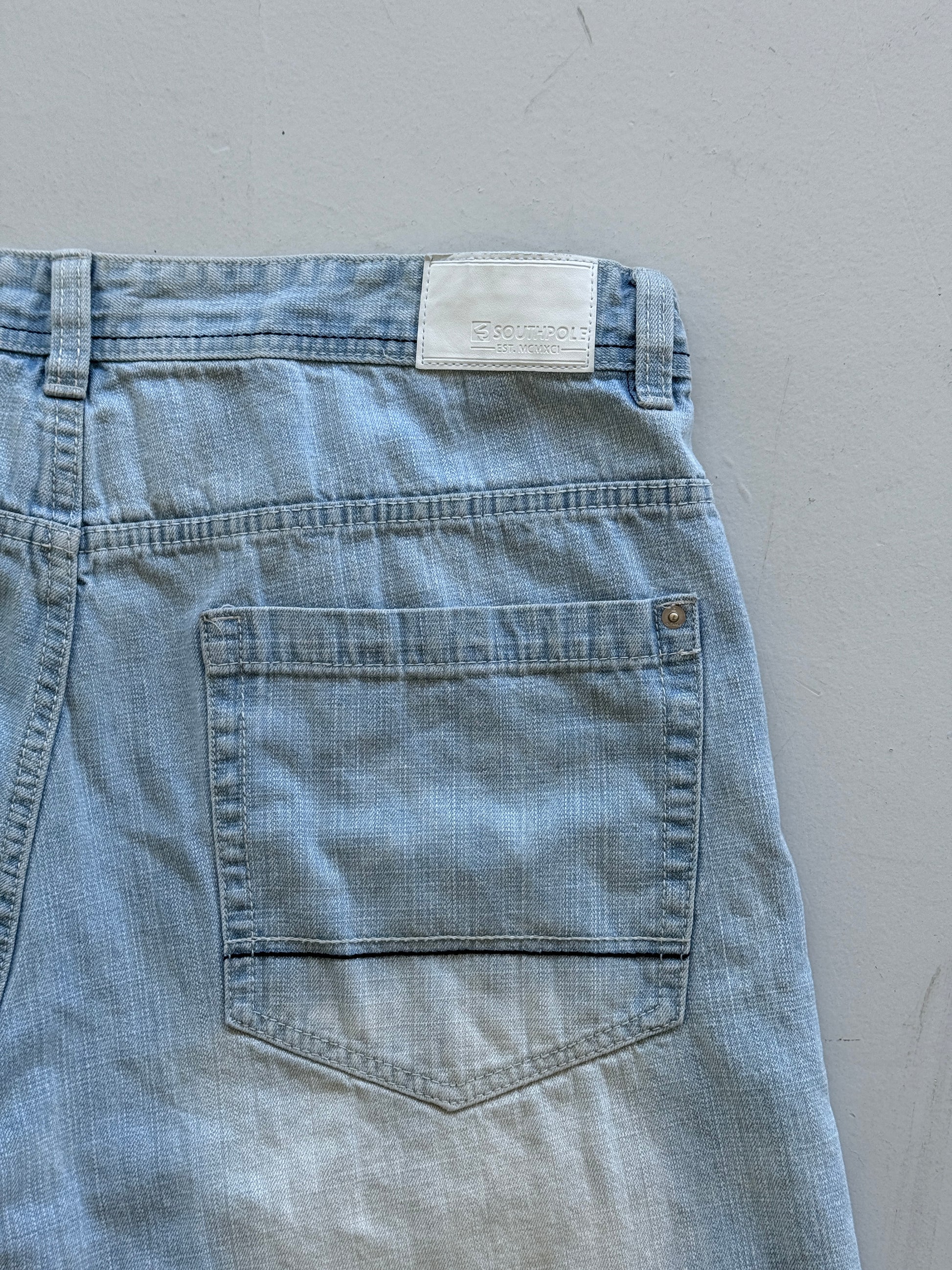 Light Blue Southpole 00's Vintage Y2K Baggy Hip Hop Denim Shorts - W38 x L10