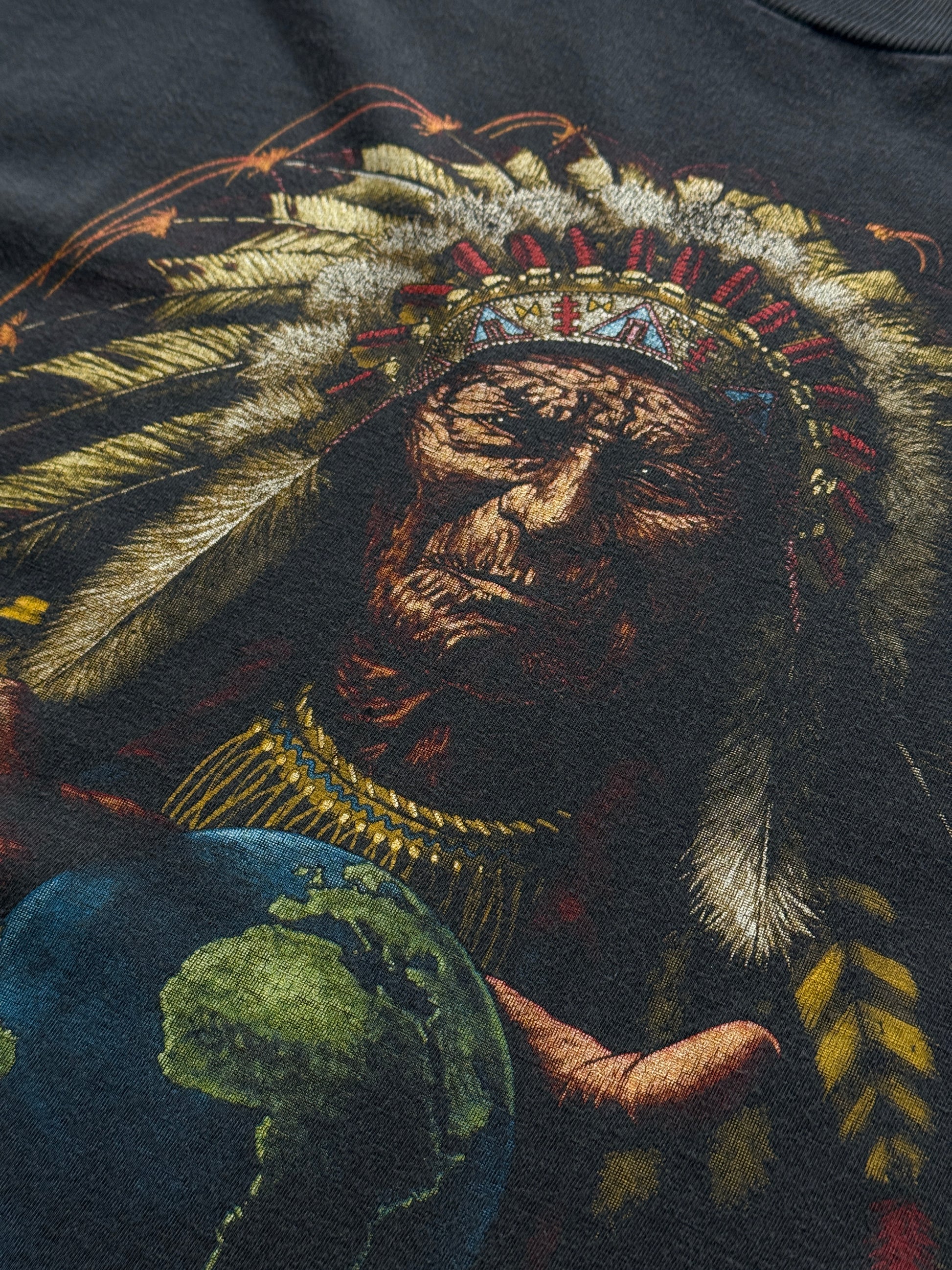 Black Native American 90's Vintage Graphic Tourist T-Shirt - Large
