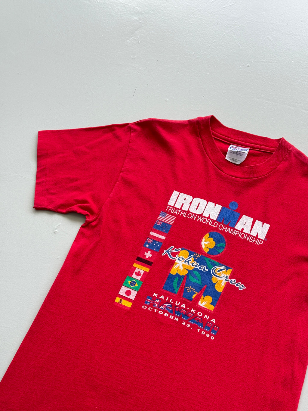 Red Nike Iron Man Hawaii 90's Vintage Graphic Single Stitch T-Shirt - Small