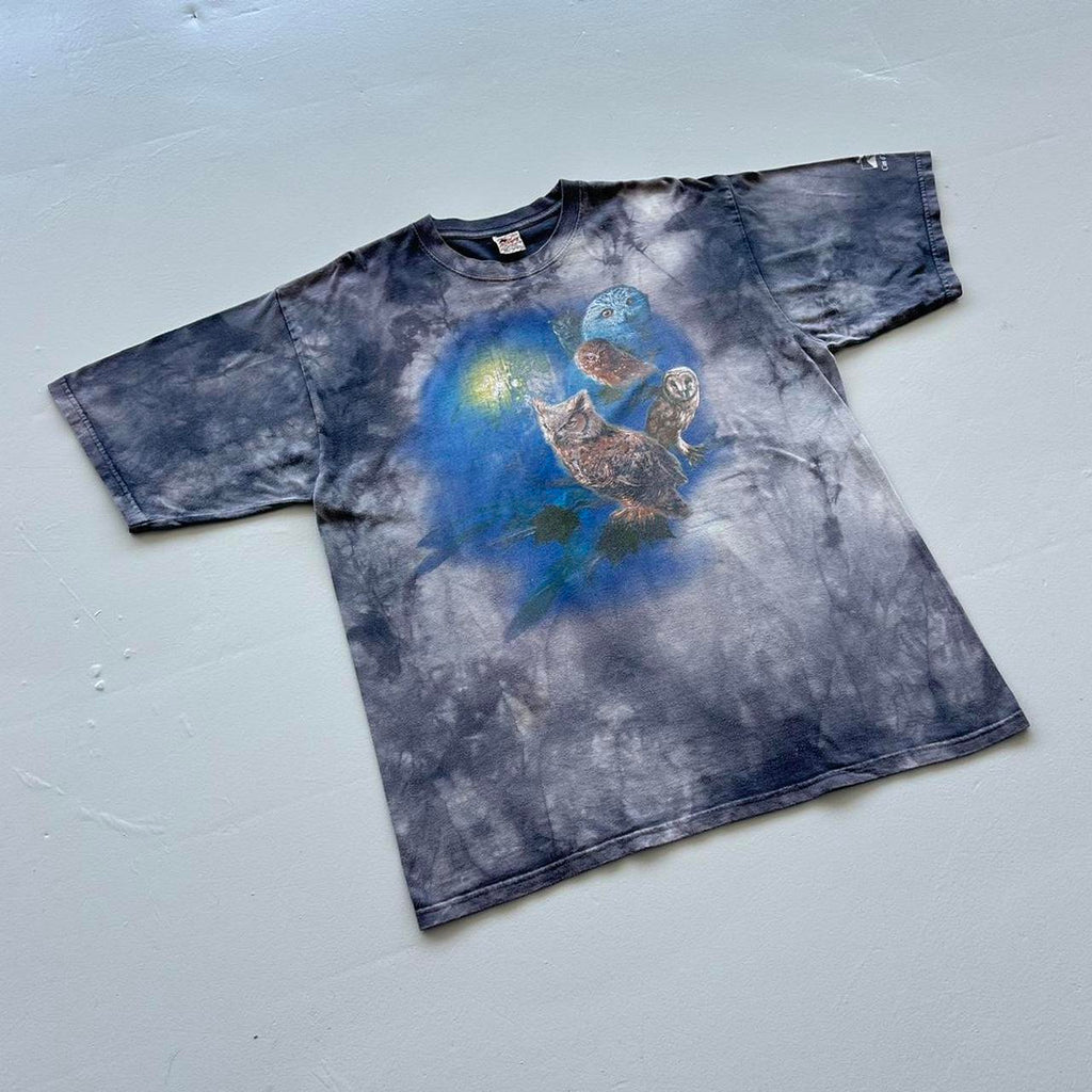Grey Tie Dye Owls Vintage 90’s T-shirt - Large