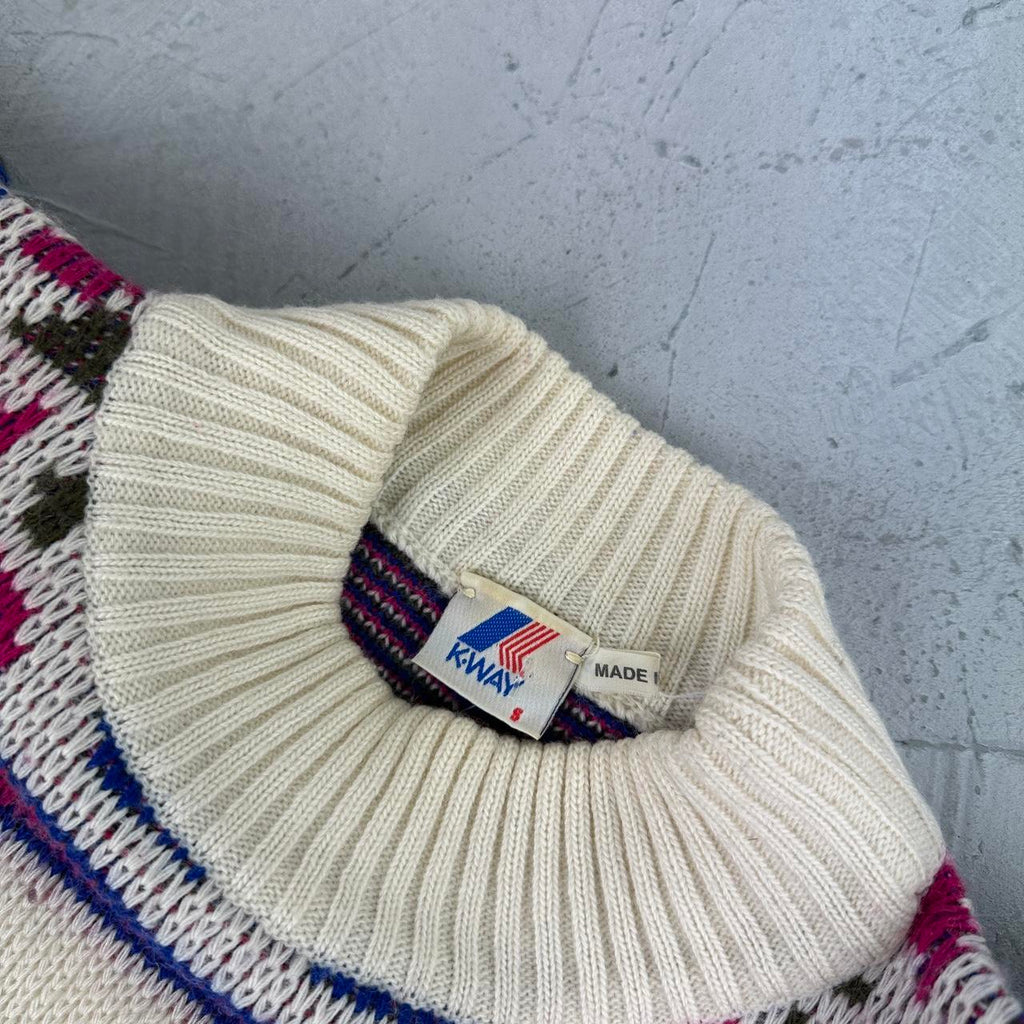 K-Way Patterned 80's Knitted Sweatshirt - Small