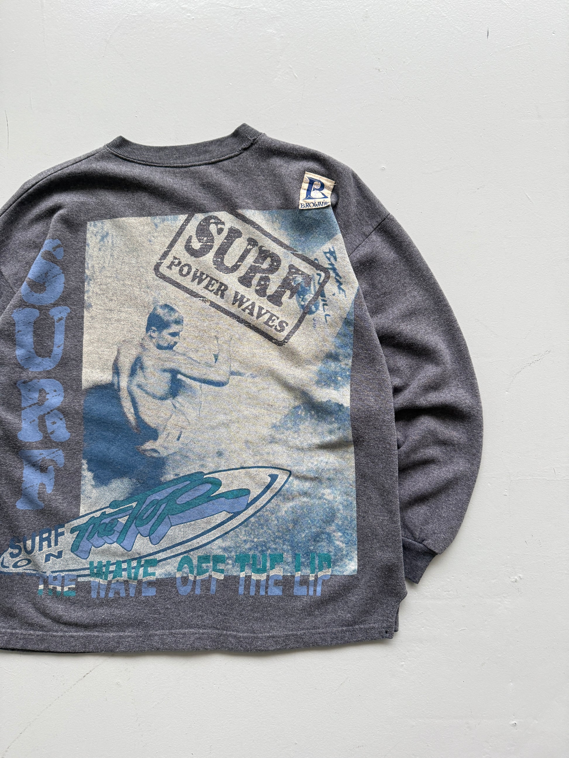 Grey Brownie 90's Vintage Surfer Graphic Sweatshirt Jumper - Small