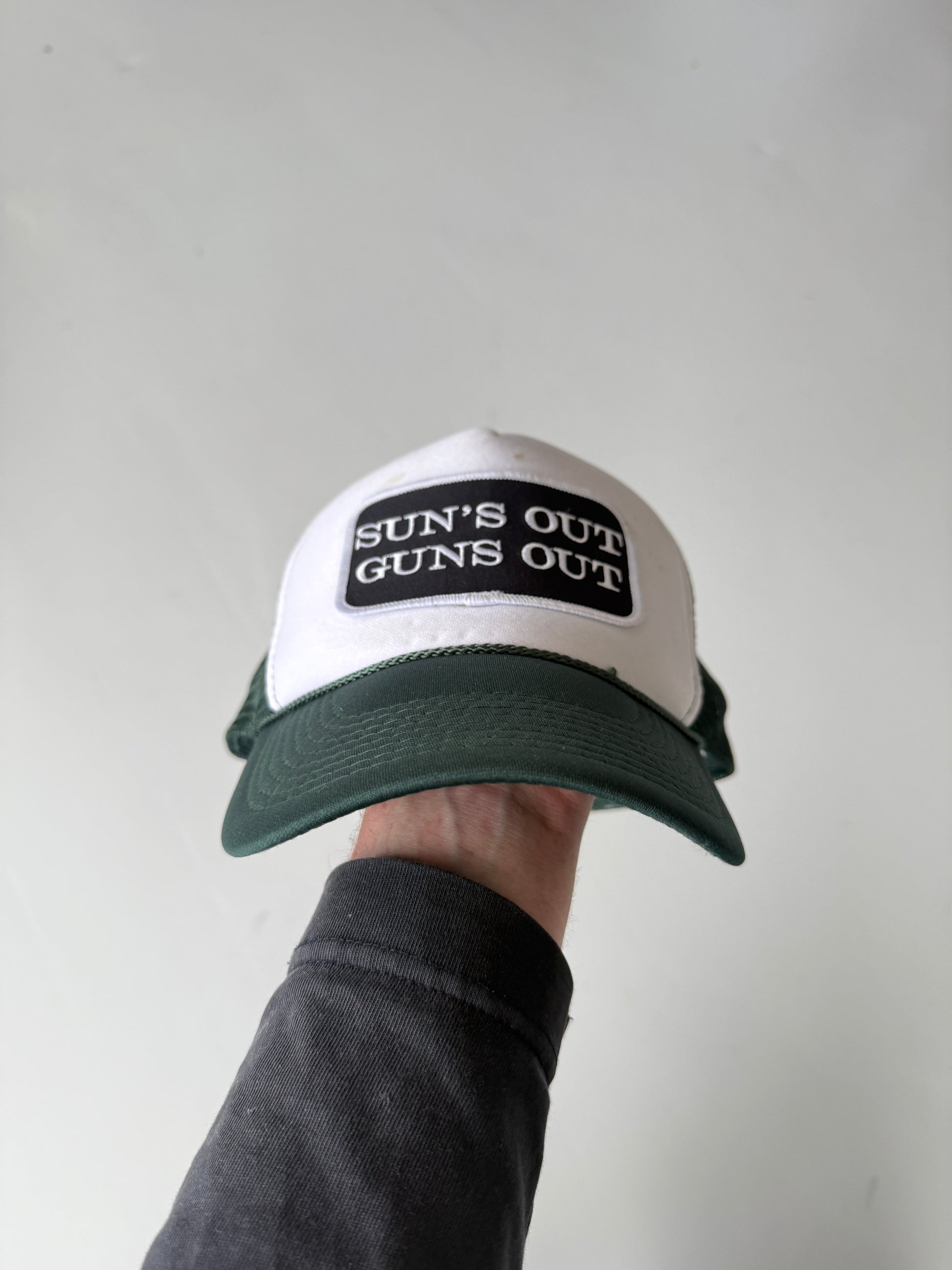 Green Suns Out Guns Out Vintage Foam and Mesh SnapBack Trucker Cap
