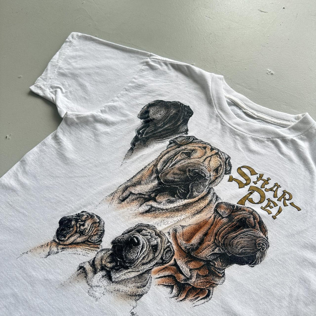 White Shar-pei Dogs Vintage 90's T-shirt - Large