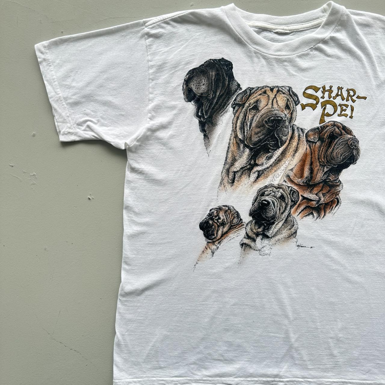 White Shar-pei Dogs Vintage 90's T-shirt - Large