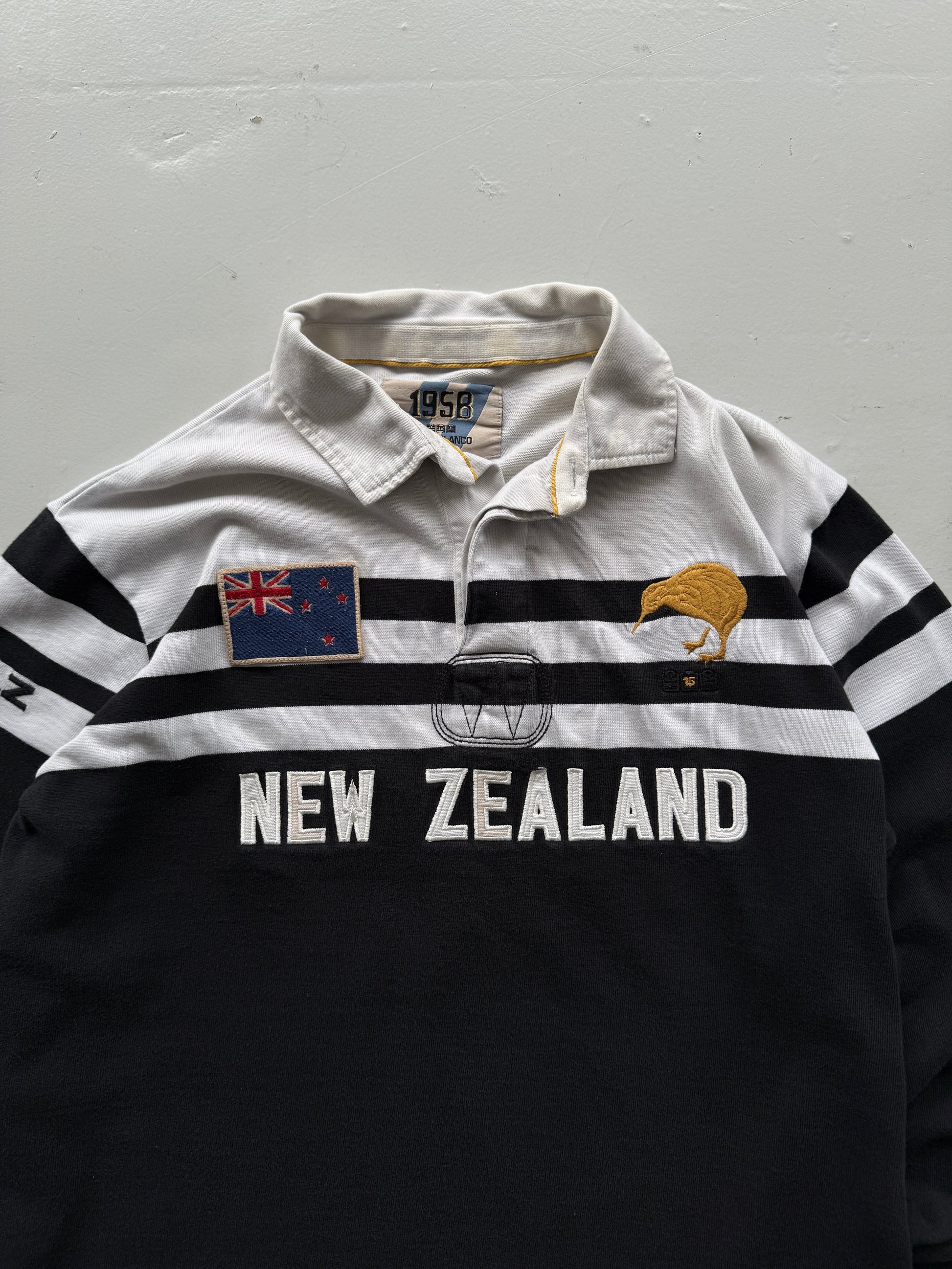 Black Striped New Zealand Rugby Jersey 00's Vintage Long Sleeve Polo - Small