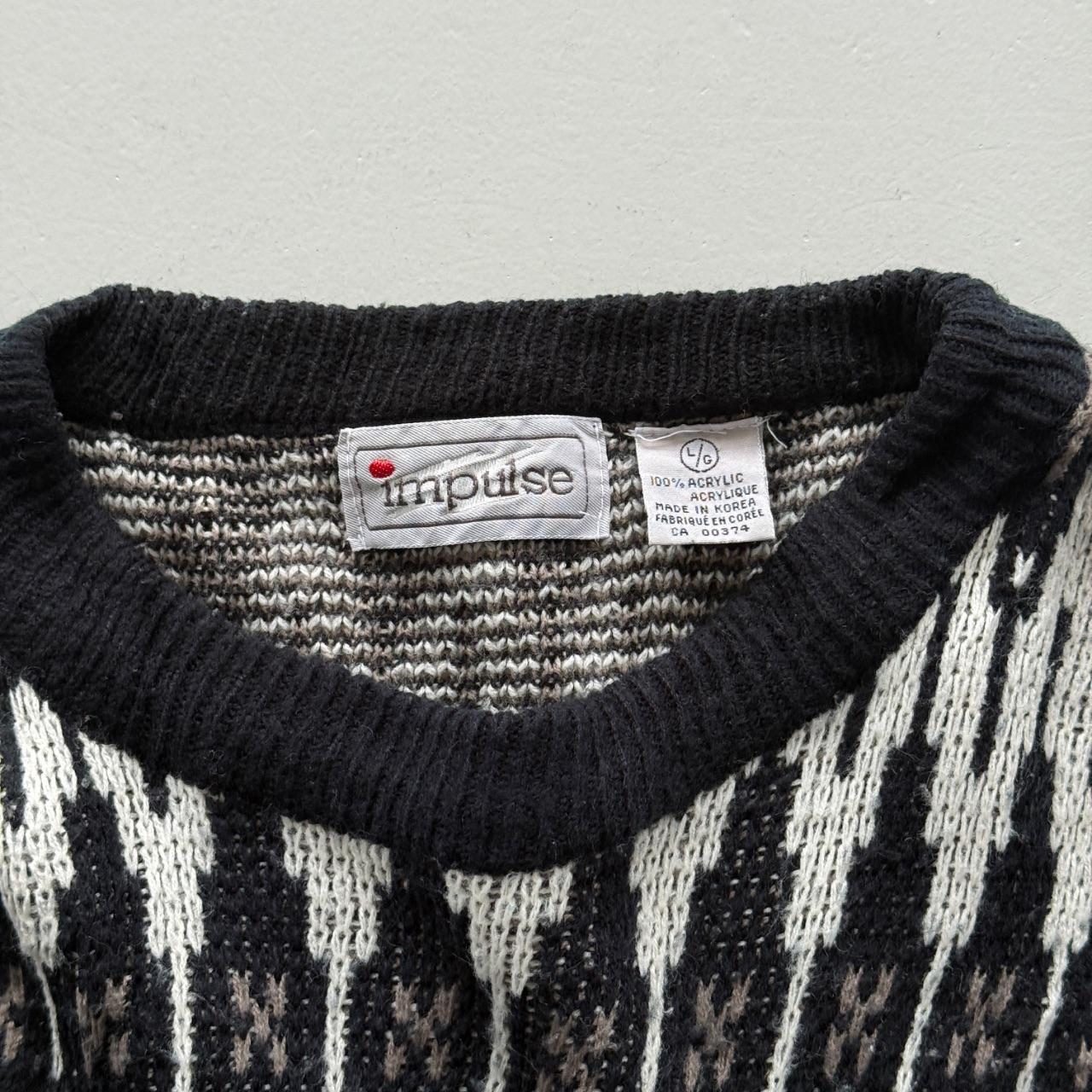 Black Striped 90's Vintage Christmas Pattern Knit Jumper - Medium