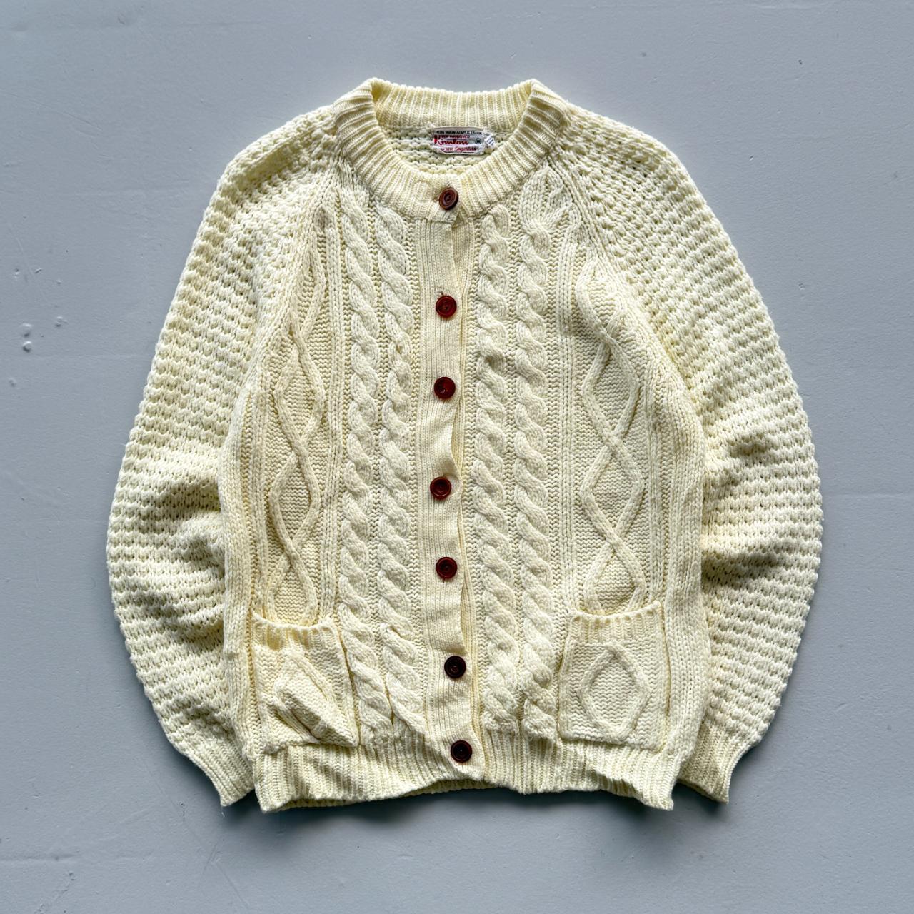 Cream 90s Vintage Fisherman Knitted Cardigan - Medium