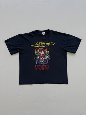 Navy Blue Ed Hardy 00's Vintage Y2K Graphic Illustration T-Shirt - XXL