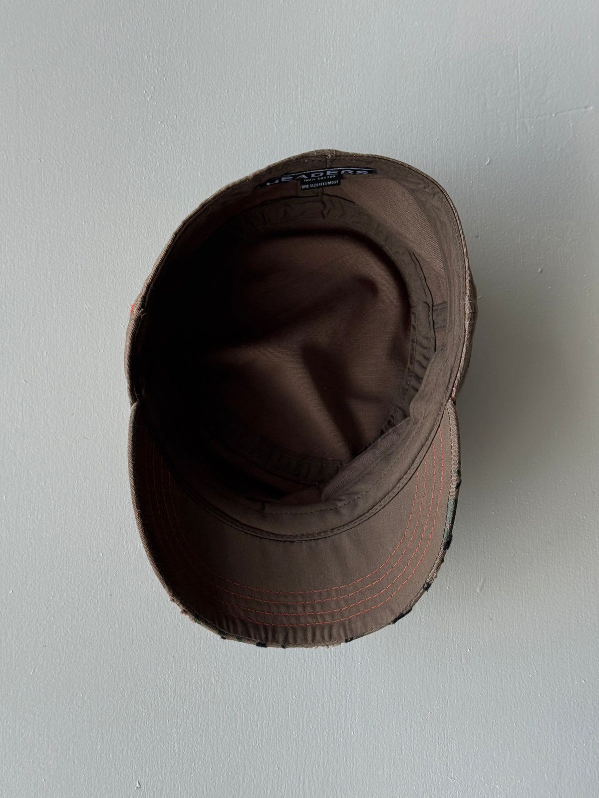 Brown Floral Embroidered Y2K Cadet Cap Military Style 00's Grunge Aesthetic