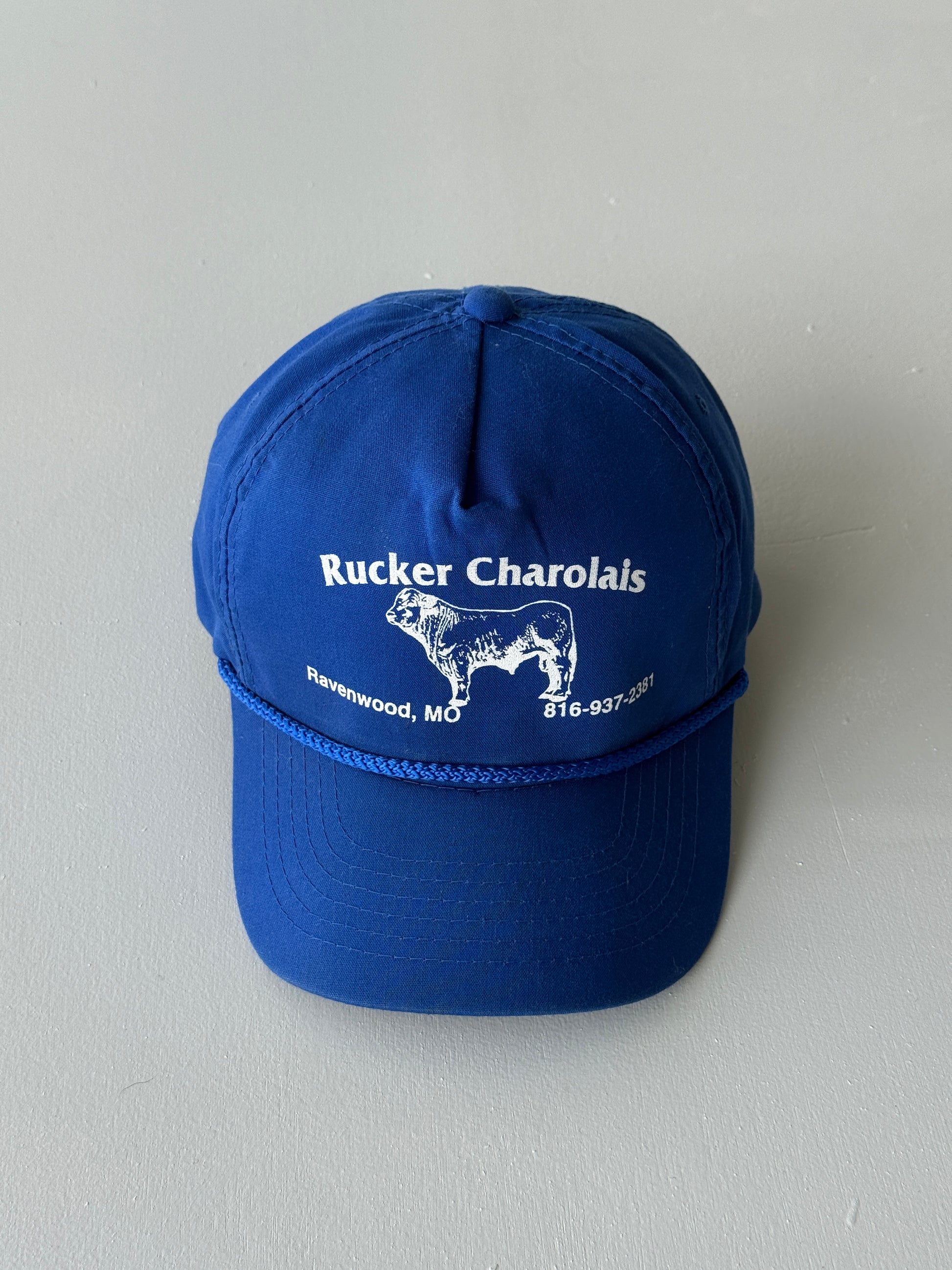 Blue Rucker Charolais Cattle 90's Vintage SnapBack Trucker Cap