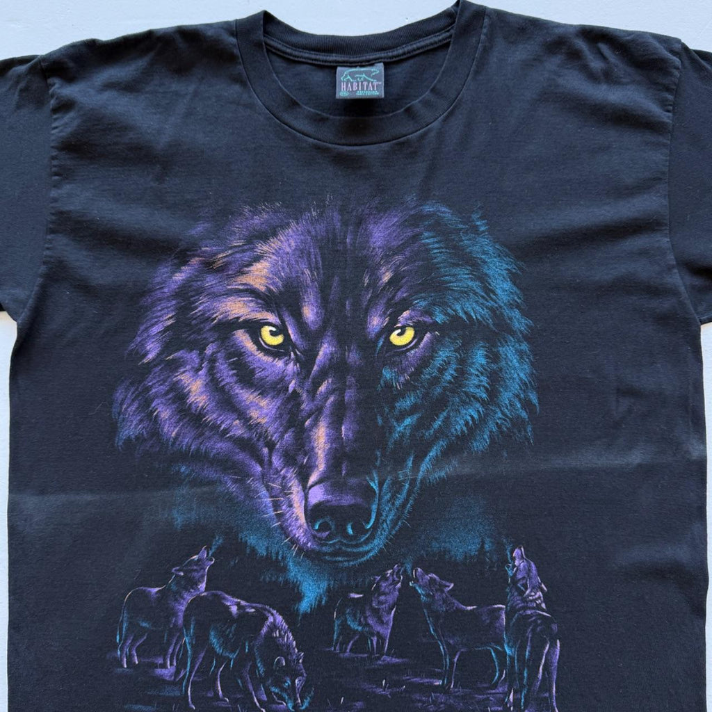 Black Habitat Wolf 90's Graphic Faded T-Shirt - XL