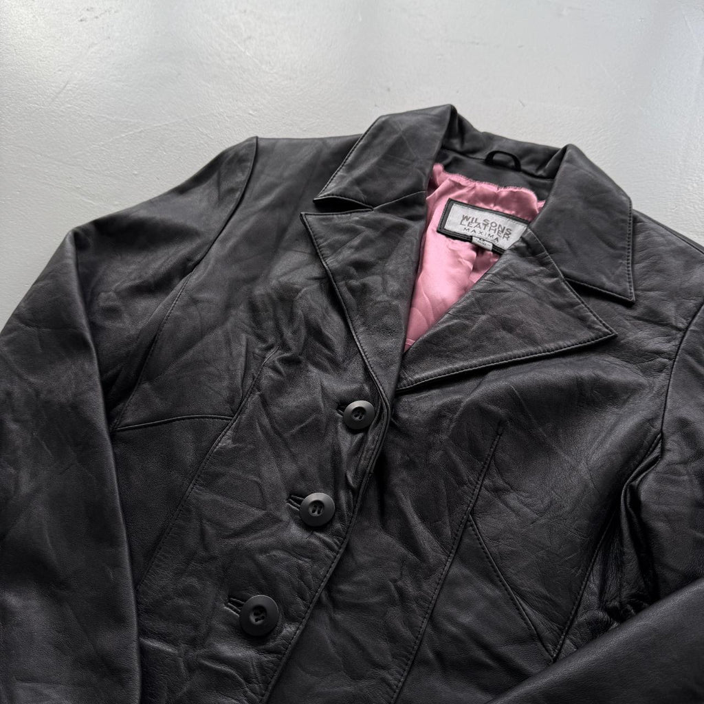 Black Leather Blazer Vintage Y2K 00s Jacket - Womens Medium Size 10