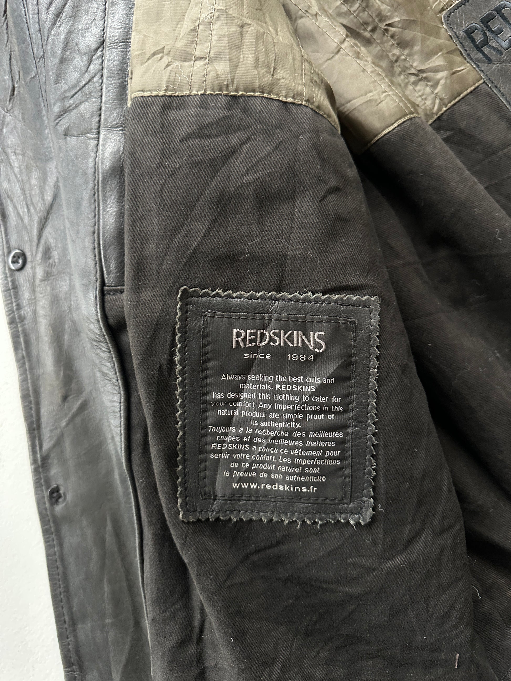 Black Vintage Redskins Leather Jacket 80's 1984 Box Jacket- XL