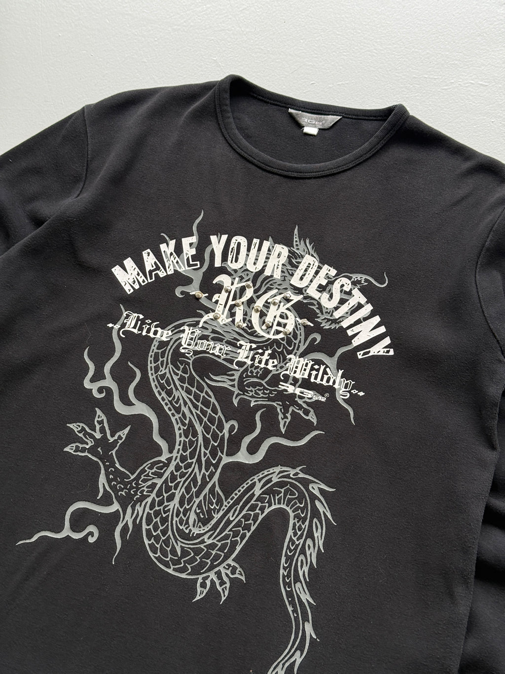 Black  Make Your Own Destiny Y2K Vintage Dragon Graphic Long Sleeve Top - M