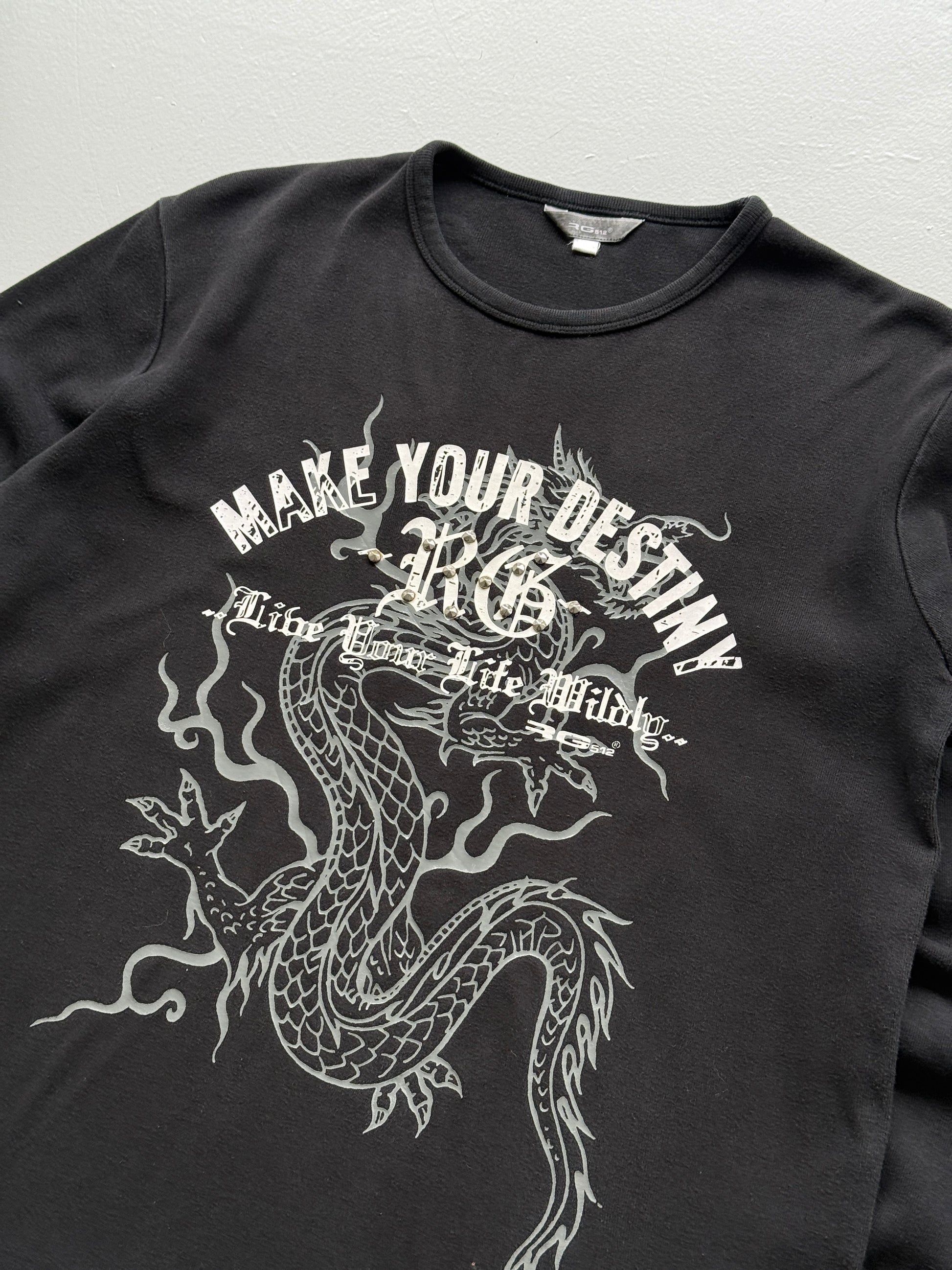 Black  Make Your Own Destiny Y2K Vintage Dragon Graphic Long Sleeve Top - M