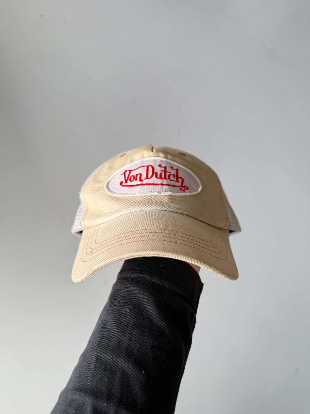 Cream Von Dutch Vintage Canvas and Mesh SnapBack Trucker Cap