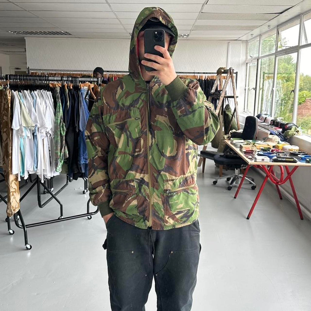 Camo Cotton 1980s Military Hooded Jacket - XL