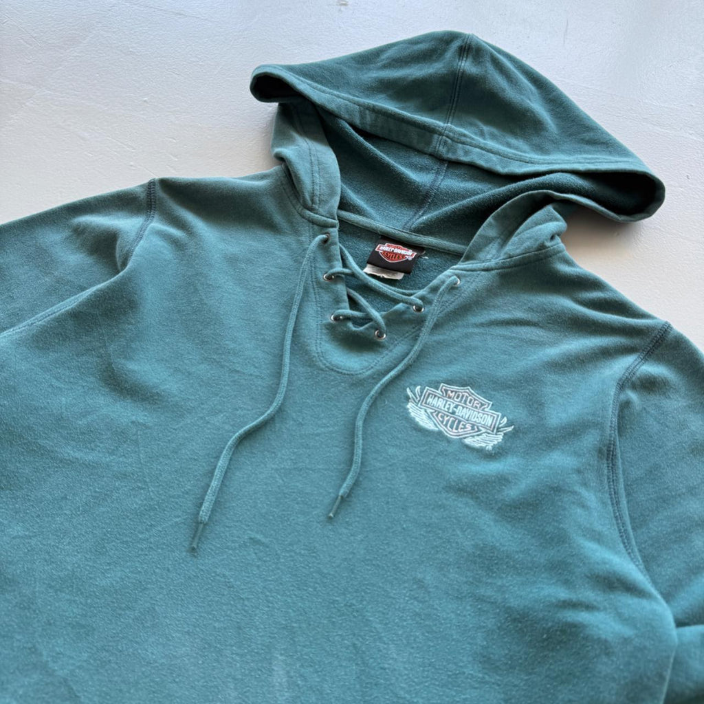 Blue Harley Davidson 00's Y2K Jumper Hoodie - Womens Large