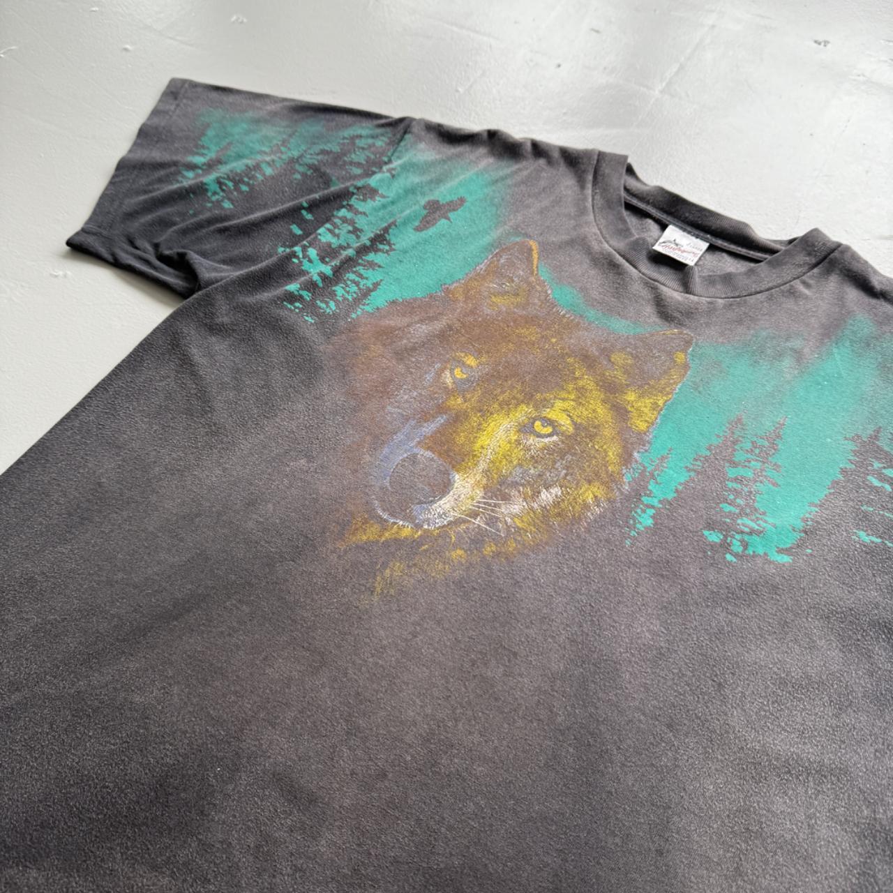 Faded Black Wolf 90s Vintage Graphic T-Shirt - Large