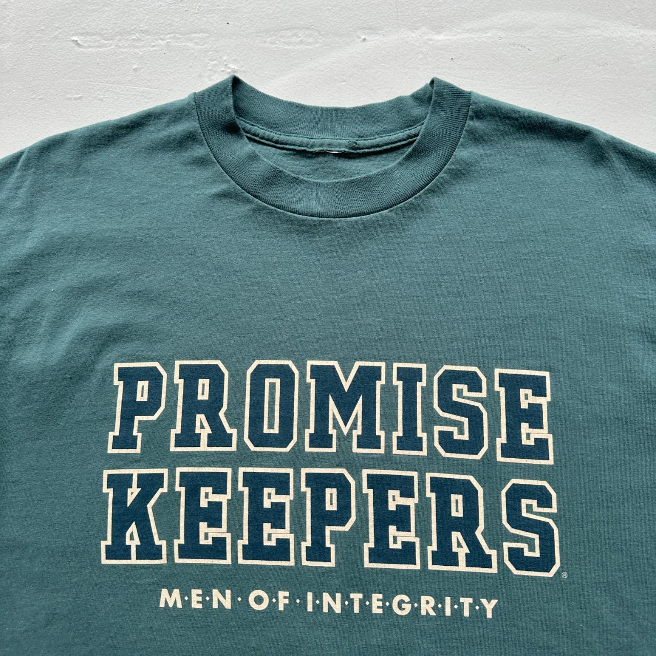 Teal Blue Promise Keepers Slogan 90s Vintage T-shirt - Medium