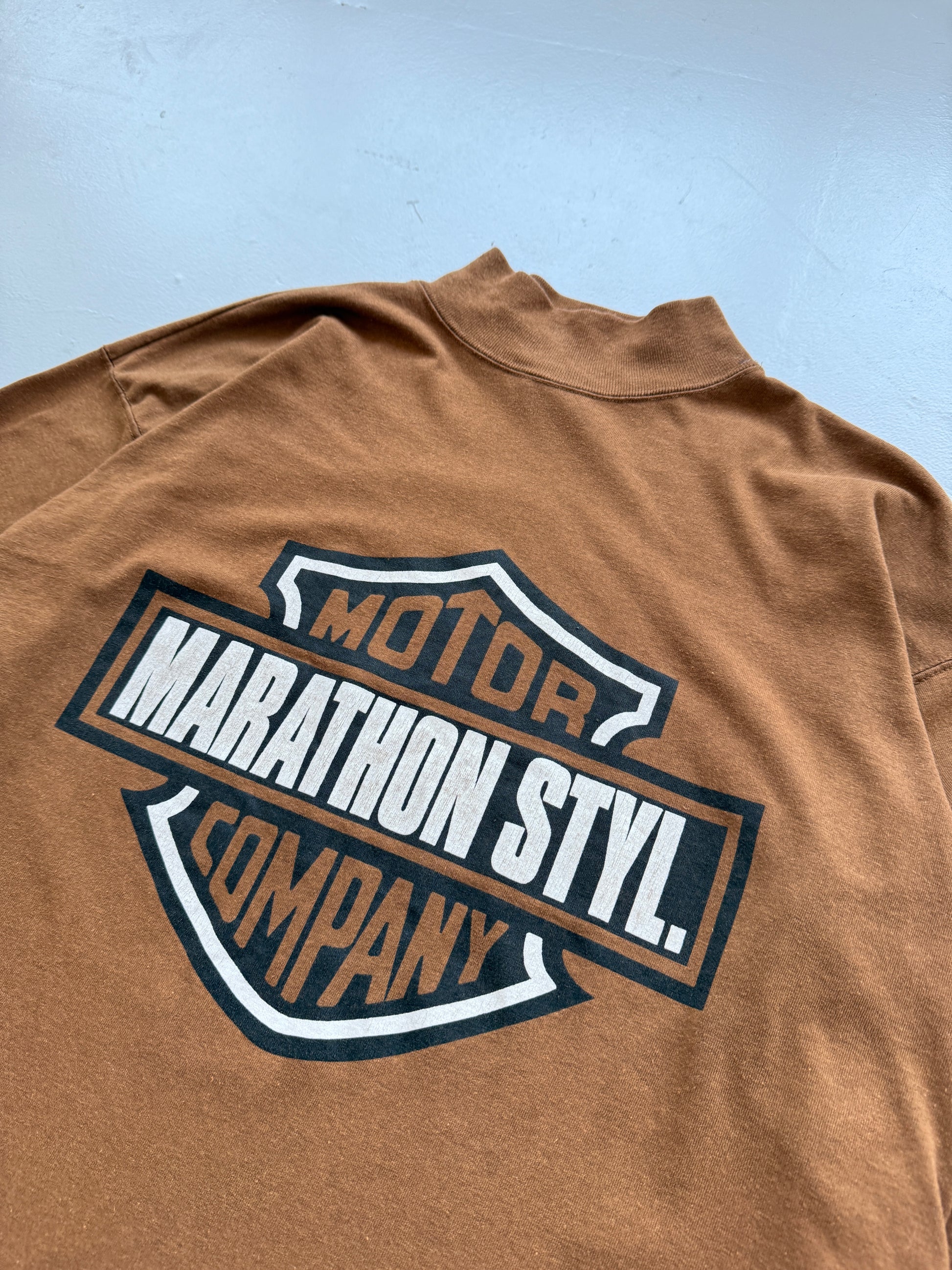 Tan Motor Marathon 90's Vintage Thick Long Sleeve T-Shirt - XL