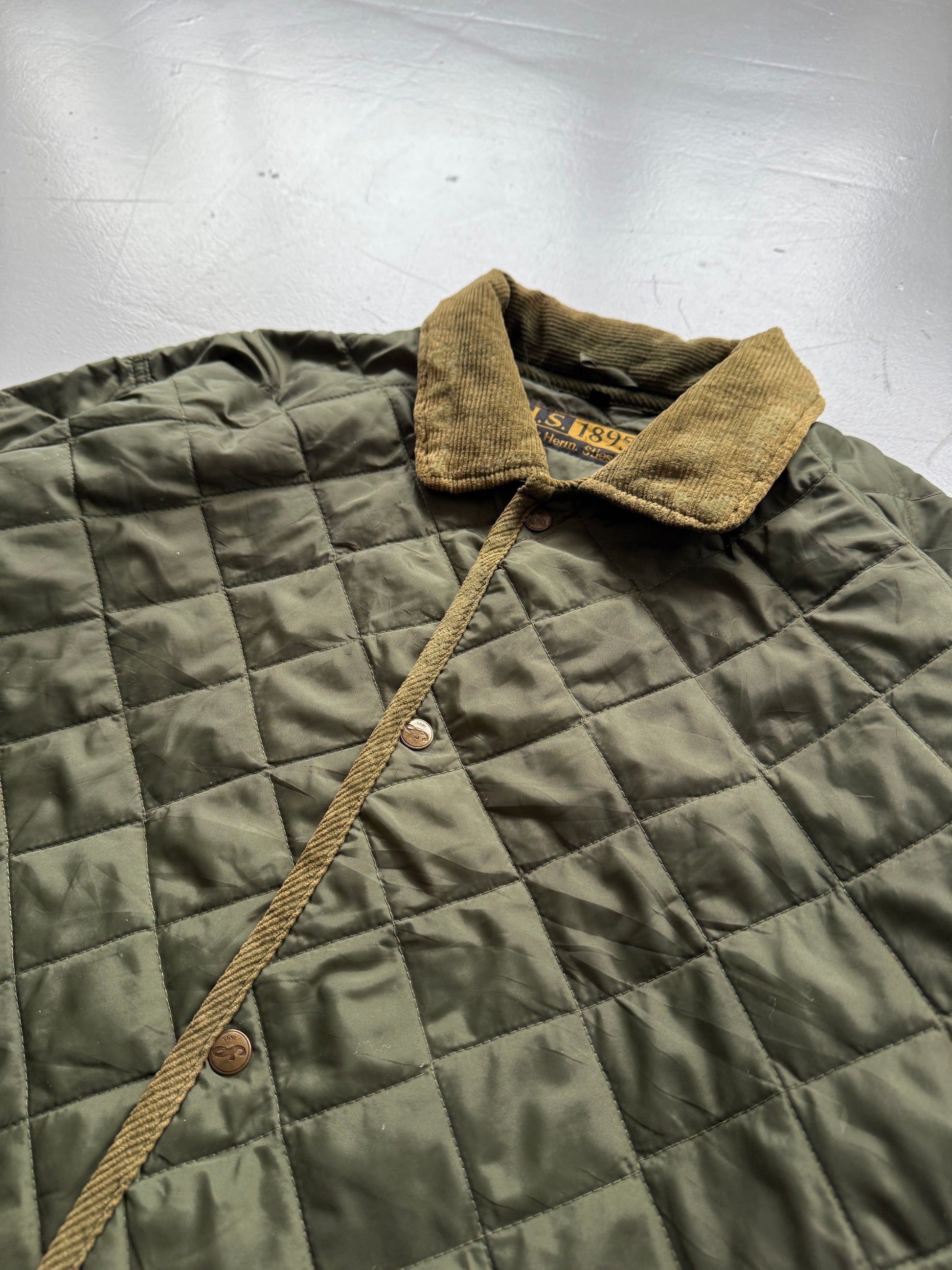Green Quilted Check 80's Vintage Military Style Jacket - XL