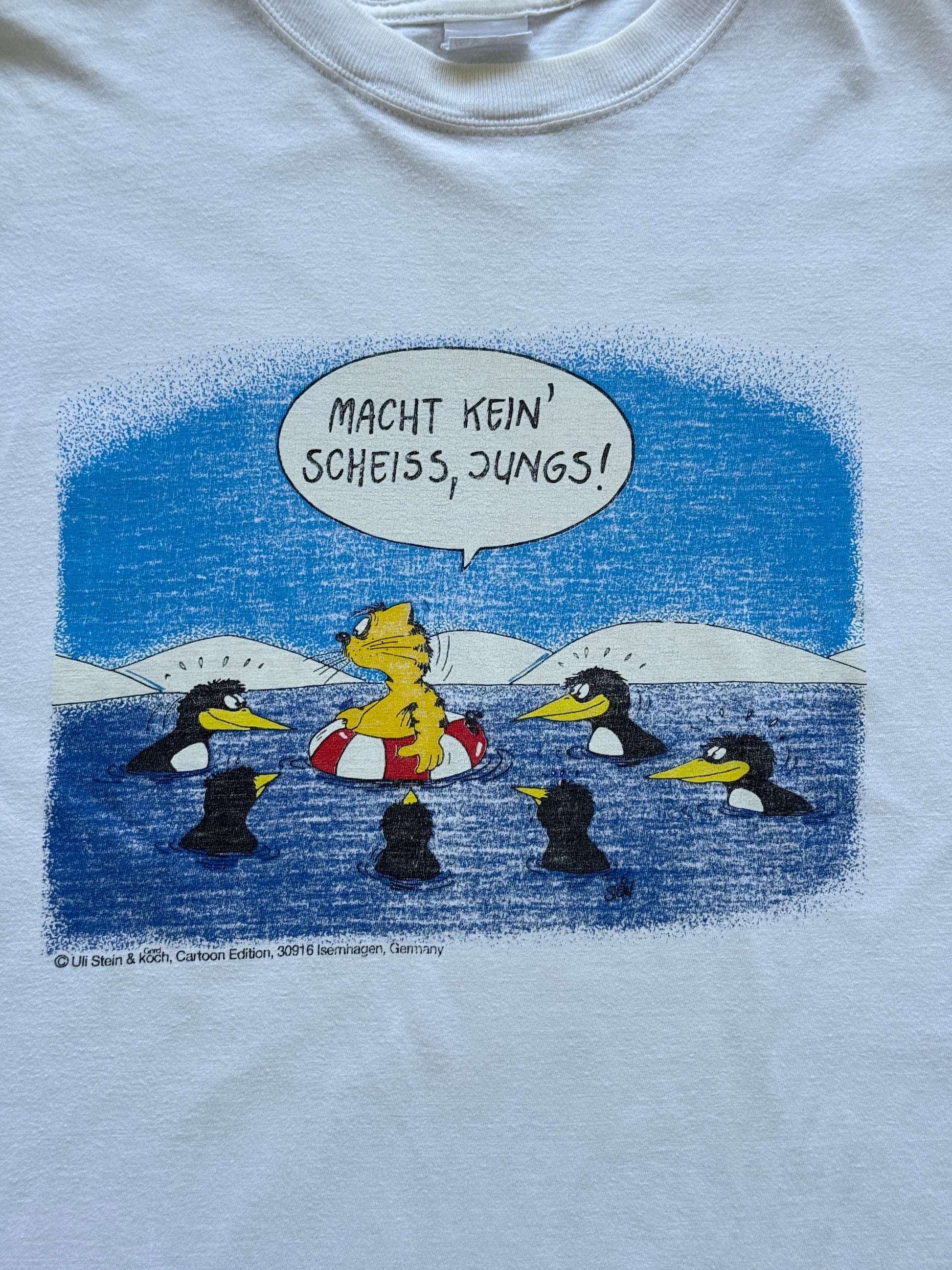 White German Cartoon Graphic 90's Vintage Novelty T-Shirt - XL