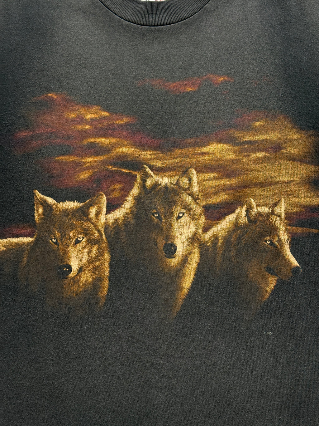 Faded Black Wolf 90's Vintage Graphic T-Shirt - Small