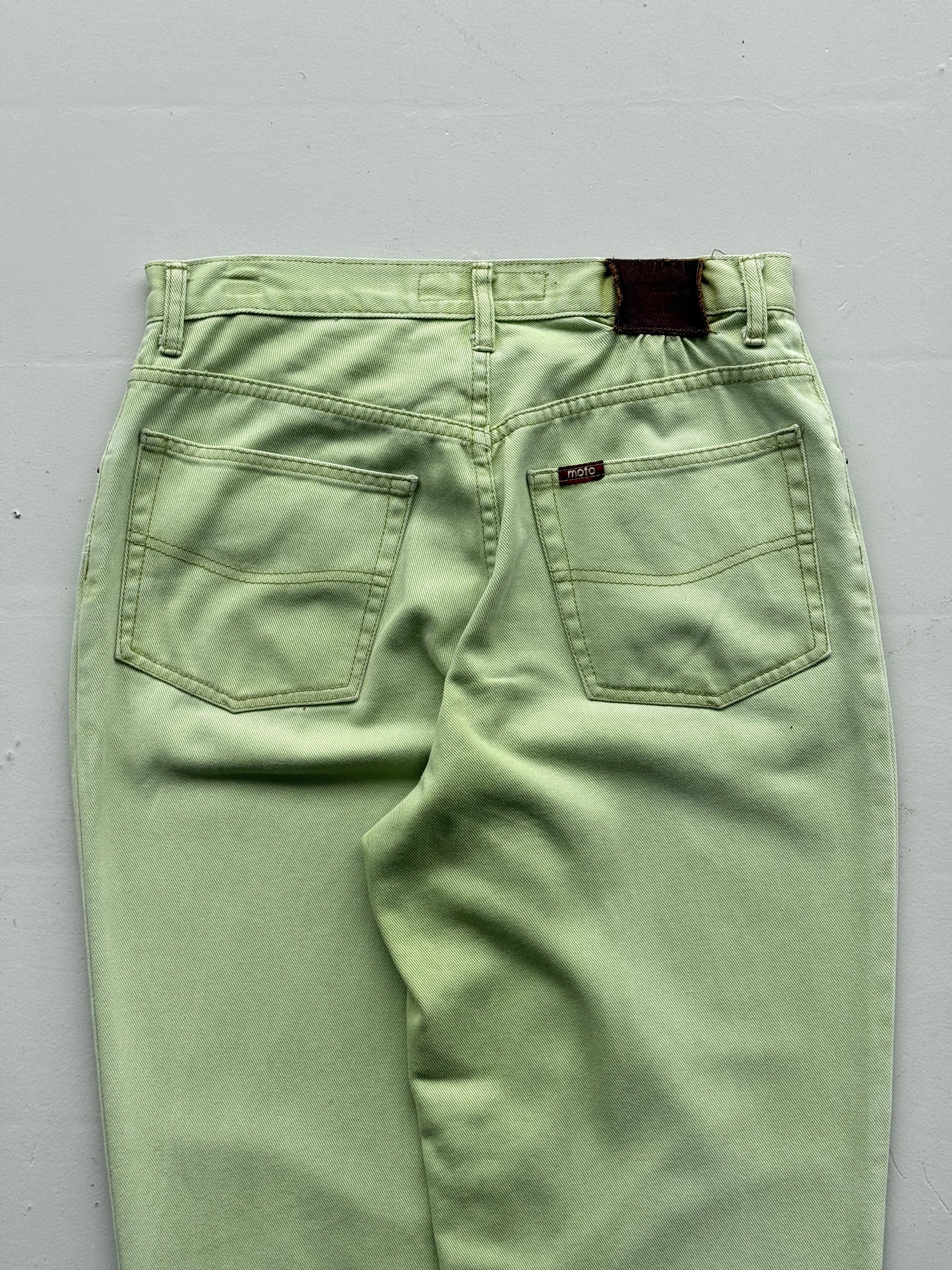 Pale Green Moto Y2K Vintage Jeans - UK 14