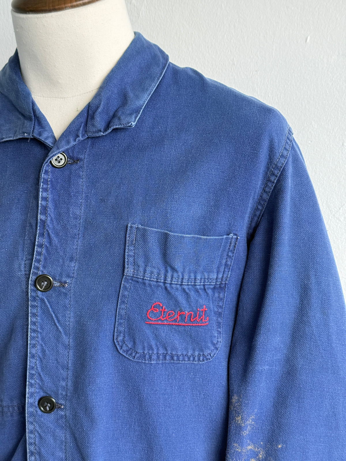 Blue French Eternit 1950s/60s Vintage Workwear Chore Jacket CH492 - Small