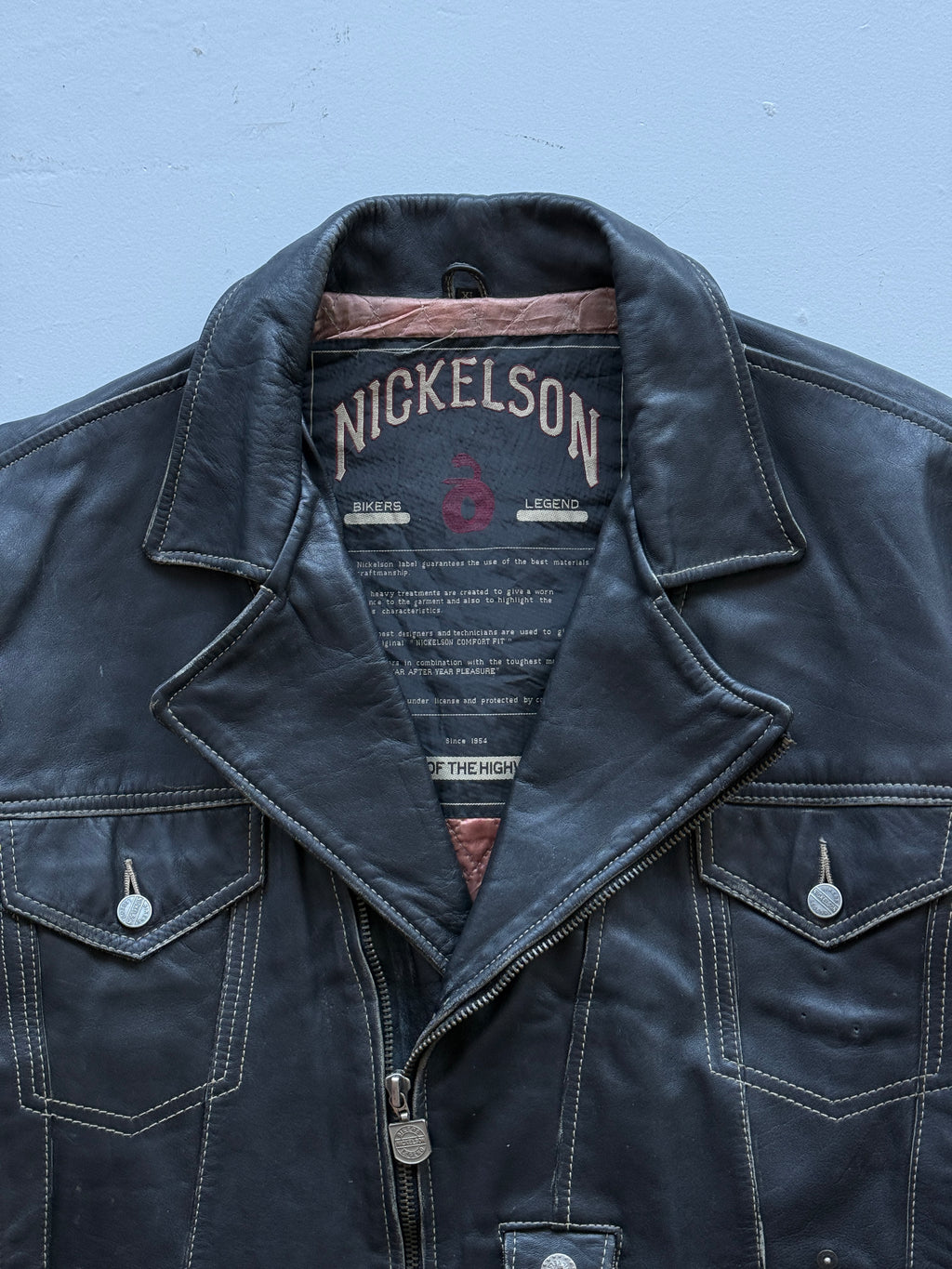 Black Nickleson Leather Vintage 90's Biker Jacket - Large