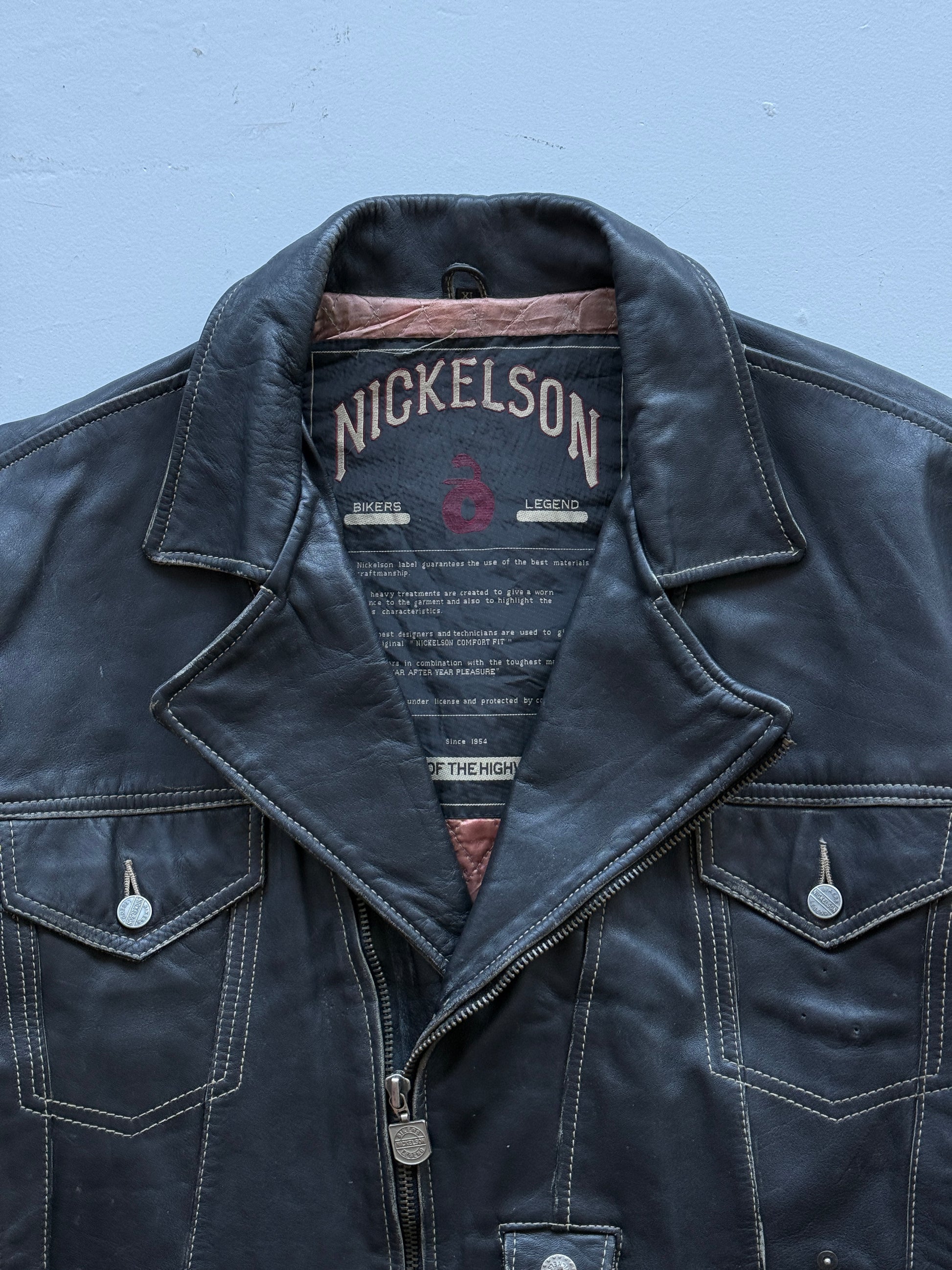 Black Nickleson Leather Vintage 90's Biker Jacket - Large