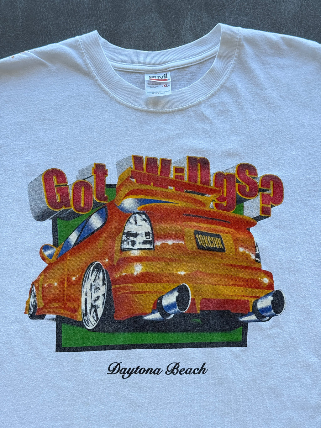 White Got Wings? Daytona Beach Y2K Vintage Car Graphic T-Shirt - XL