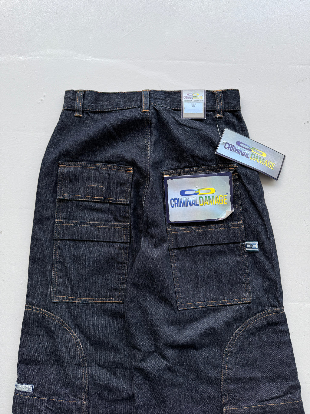 Navy Criminal Damage Y2K Vintage Wide Leg Baggy Jeans - W26 x L31