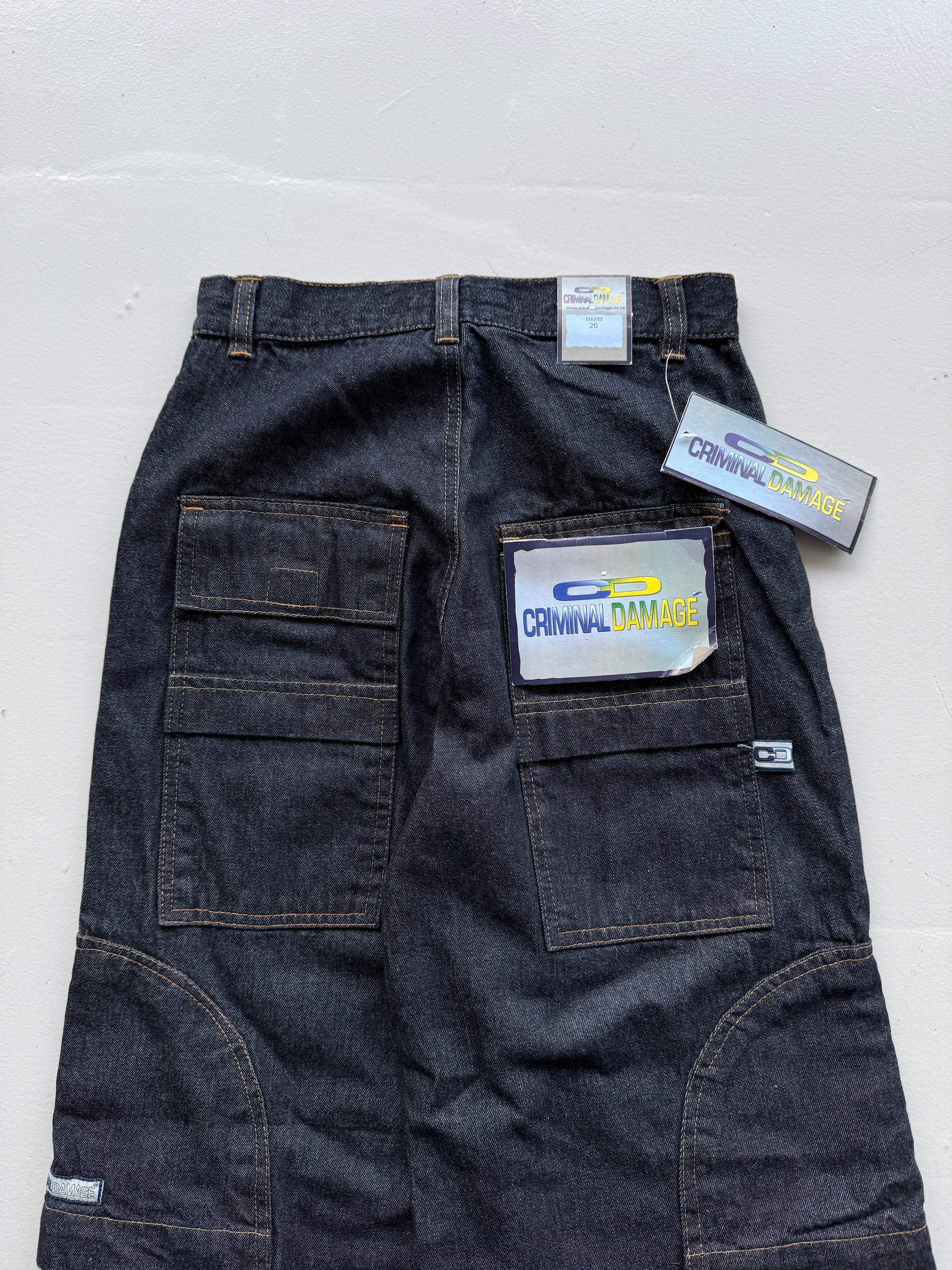 Navy Criminal Damage Y2K Vintage Wide Leg Baggy Jeans - W26 x L31