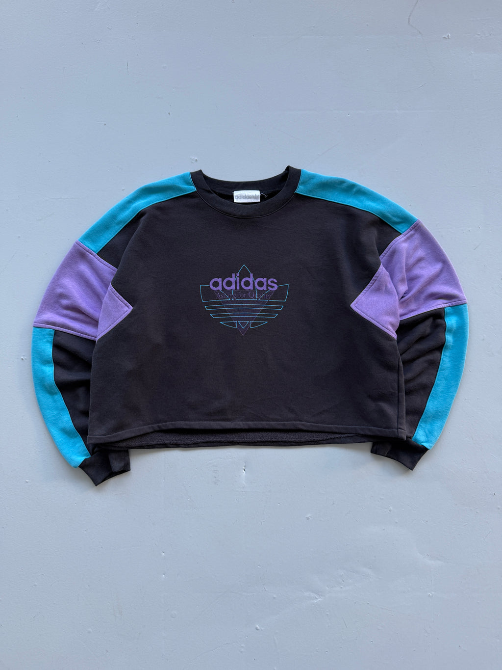 Adidas Colour Block Trefoil 90's Vintage Cropped Sweatshirt - 10/12