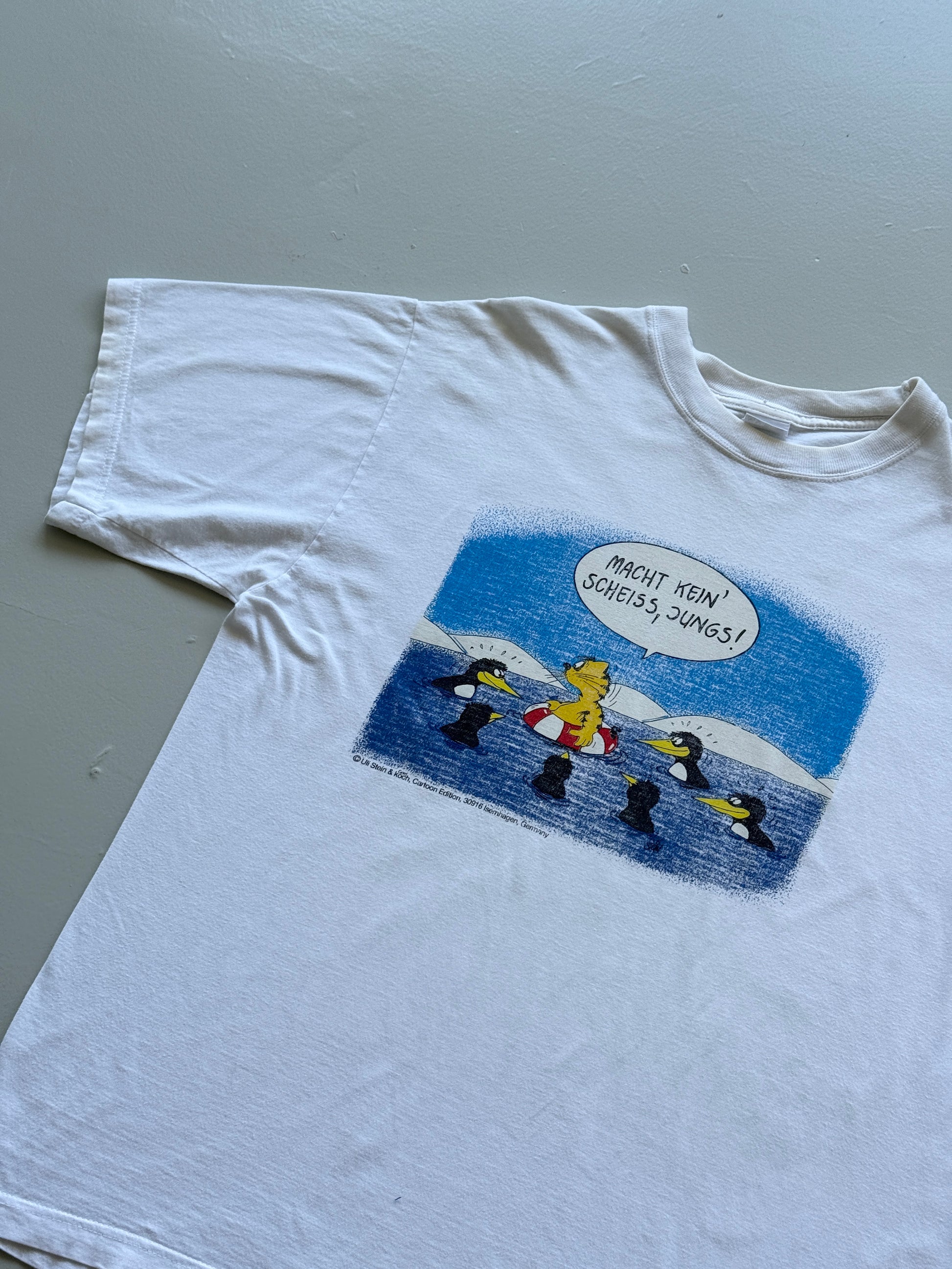 White German Cartoon Graphic 90's Vintage Novelty T-Shirt - XL