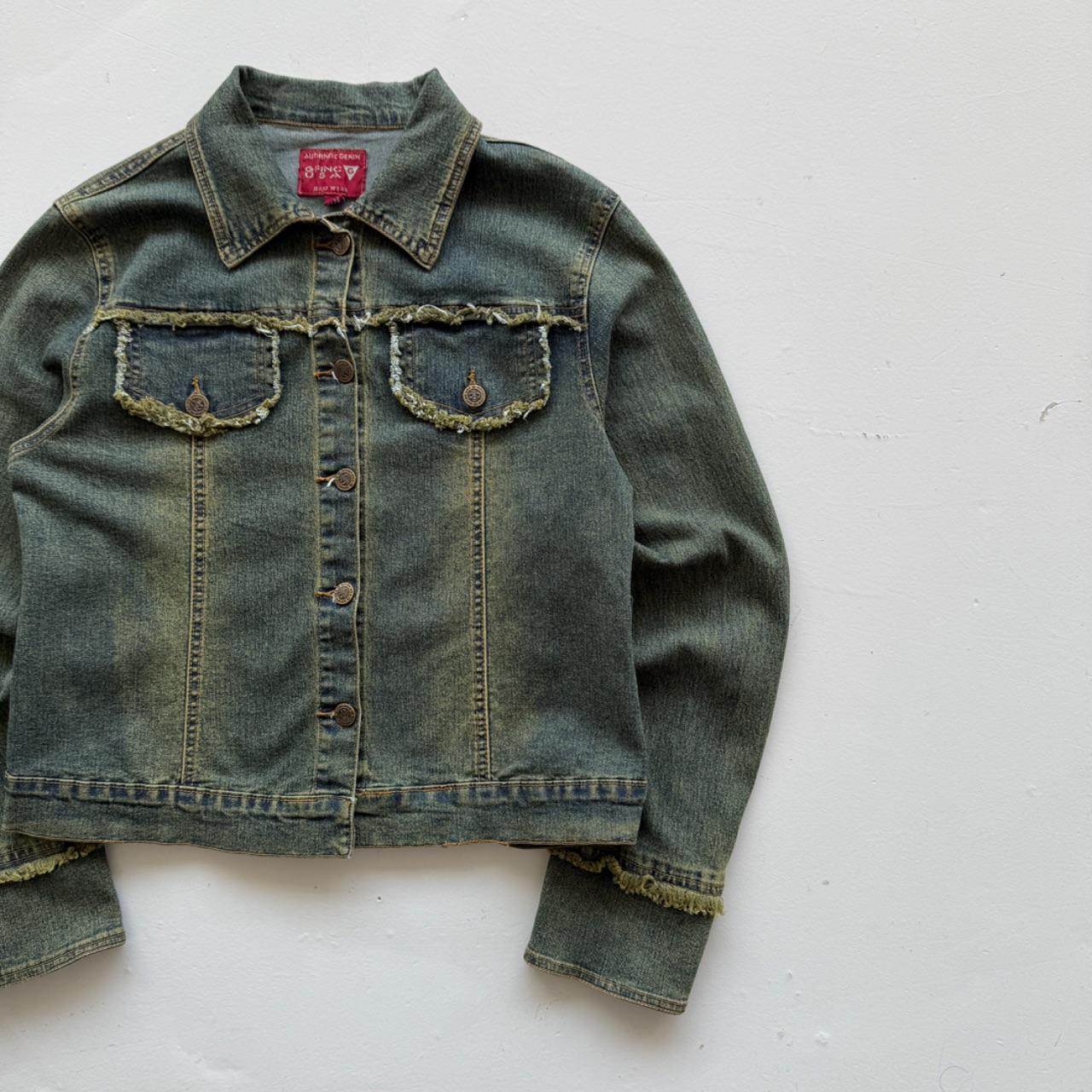 Blue Green Y2K Distressed Denim Jacket - Medium