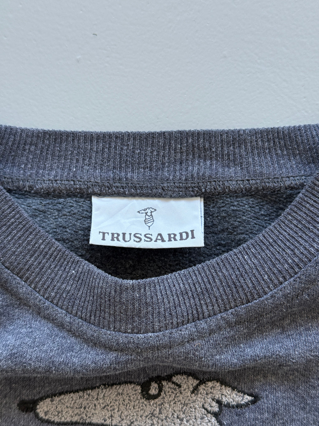 Grey Trussardi 90's Vintage Designer Italian Graphic Sweatshirt - Medium