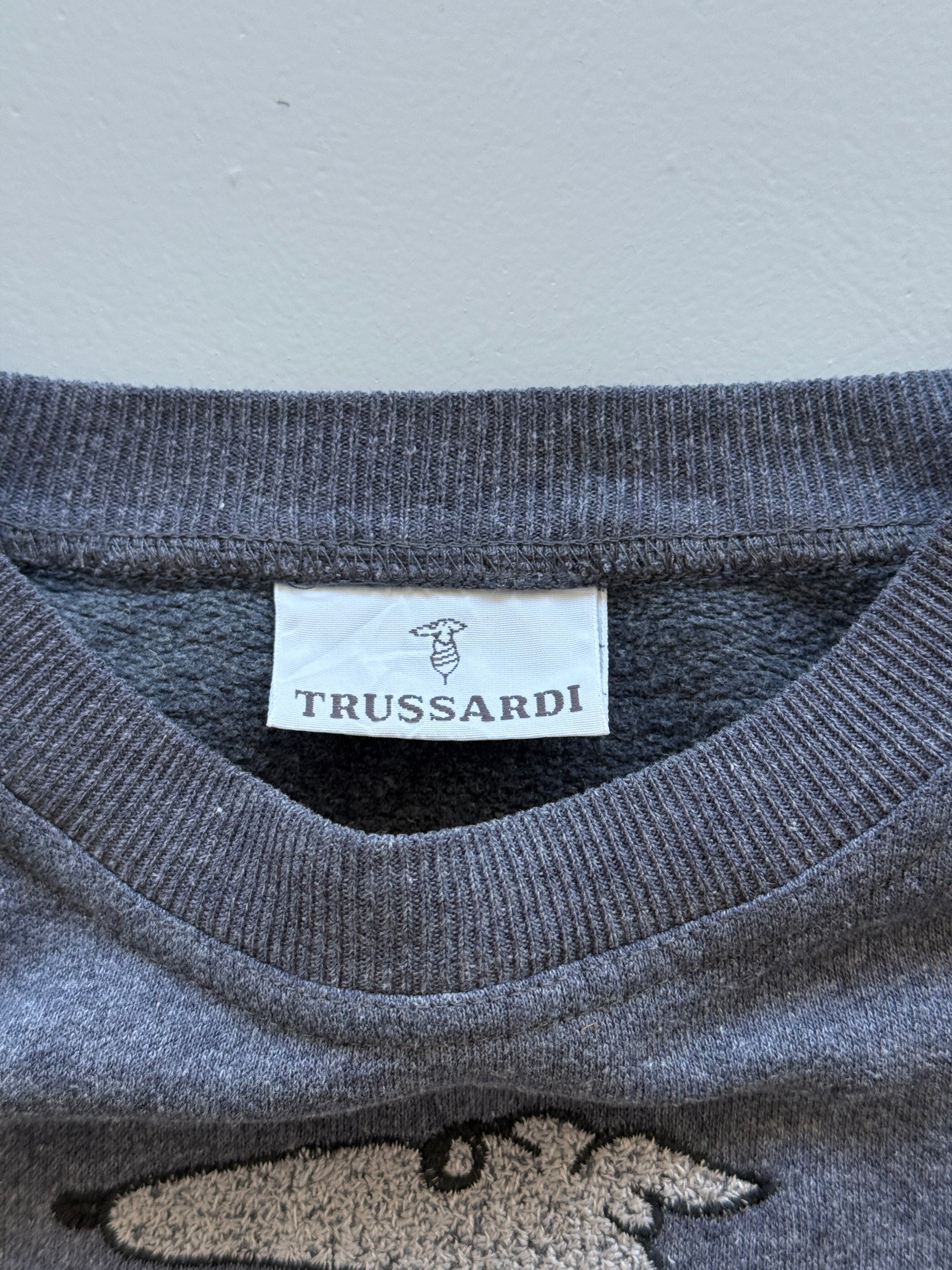 Grey Trussardi 90's Vintage Designer Italian Graphic Sweatshirt - Medium